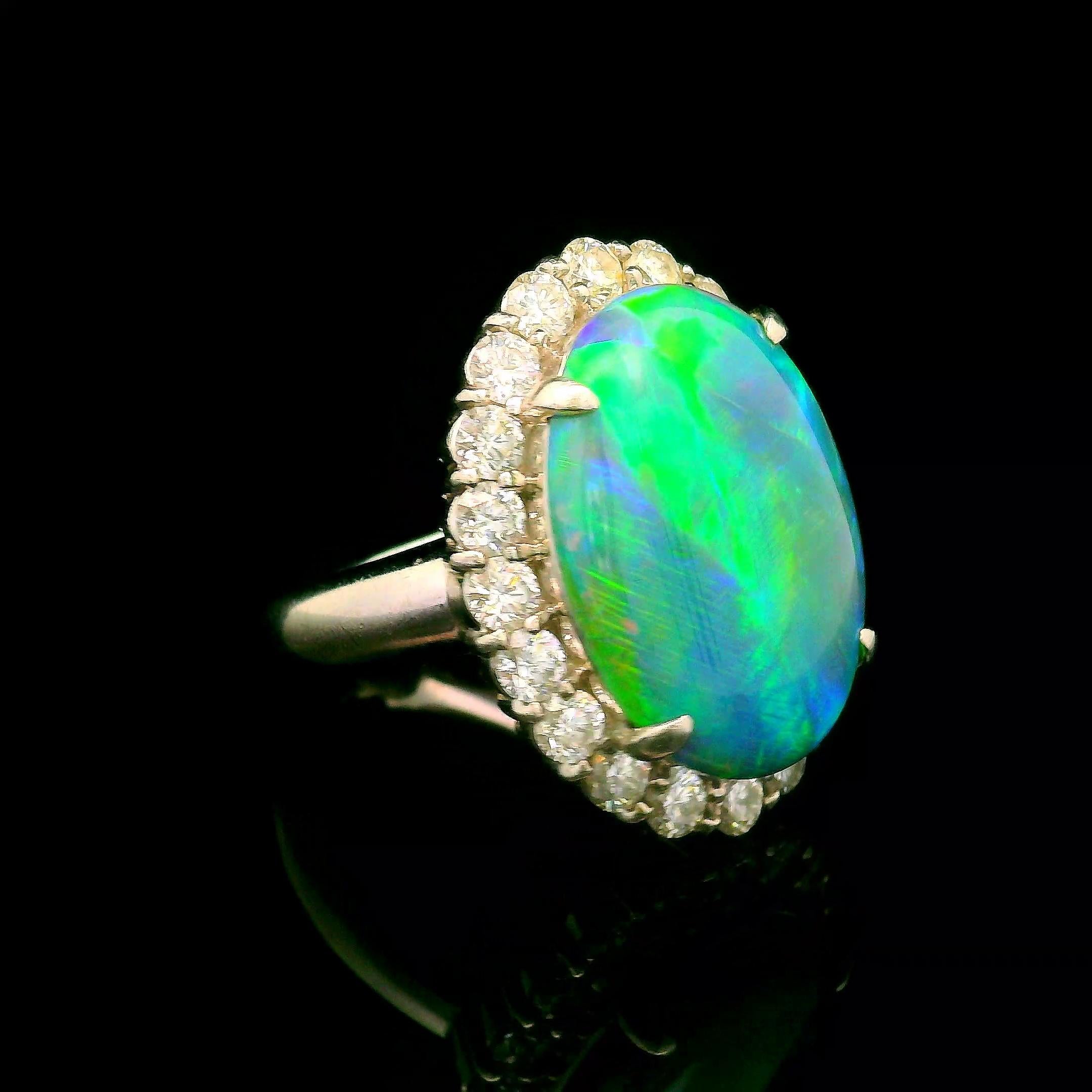 8.38 Carat Australian Black Opal Diamond Platinum Halo Ring