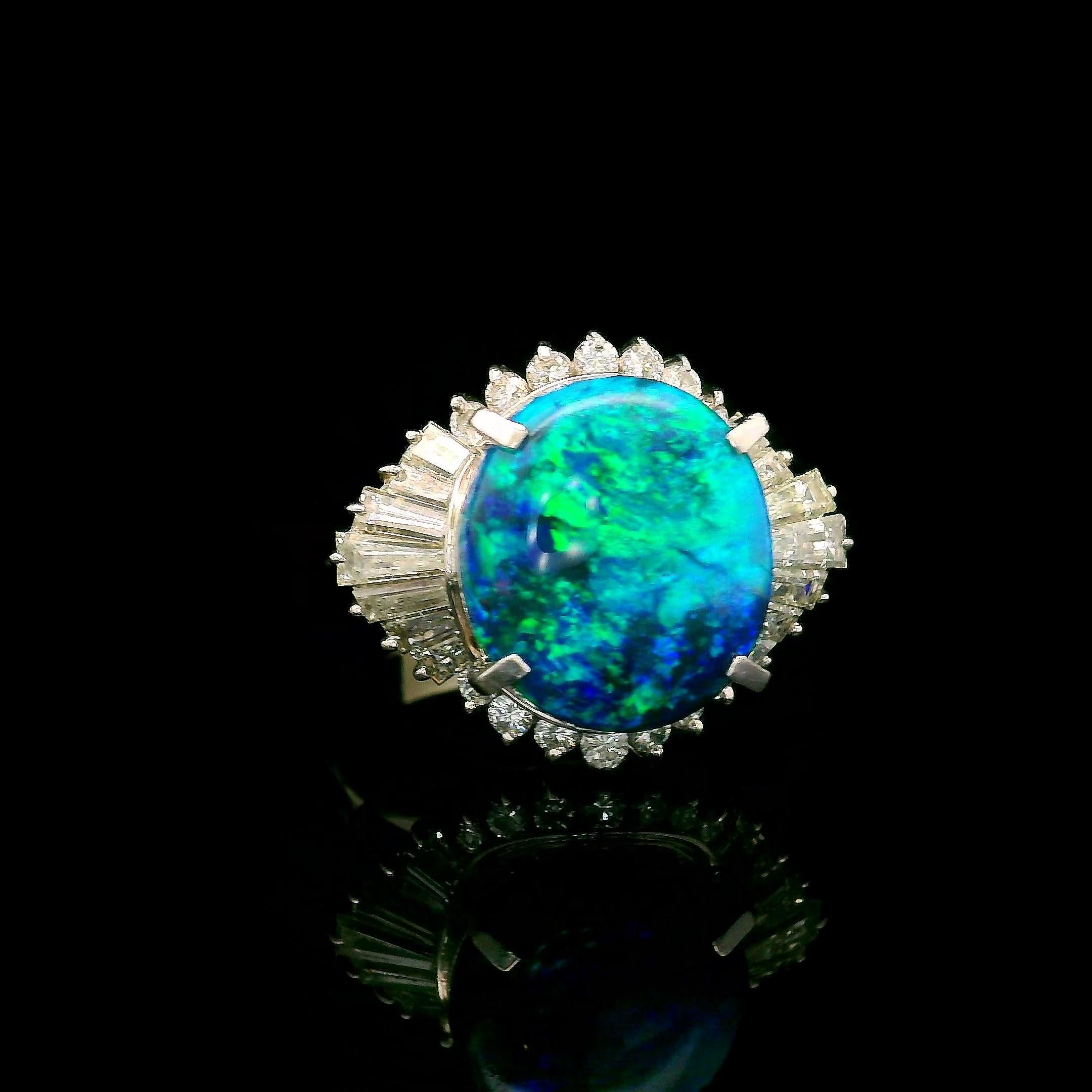 5.62 Carat Australian Black Opal Diamond Platinum Ballerina Ring