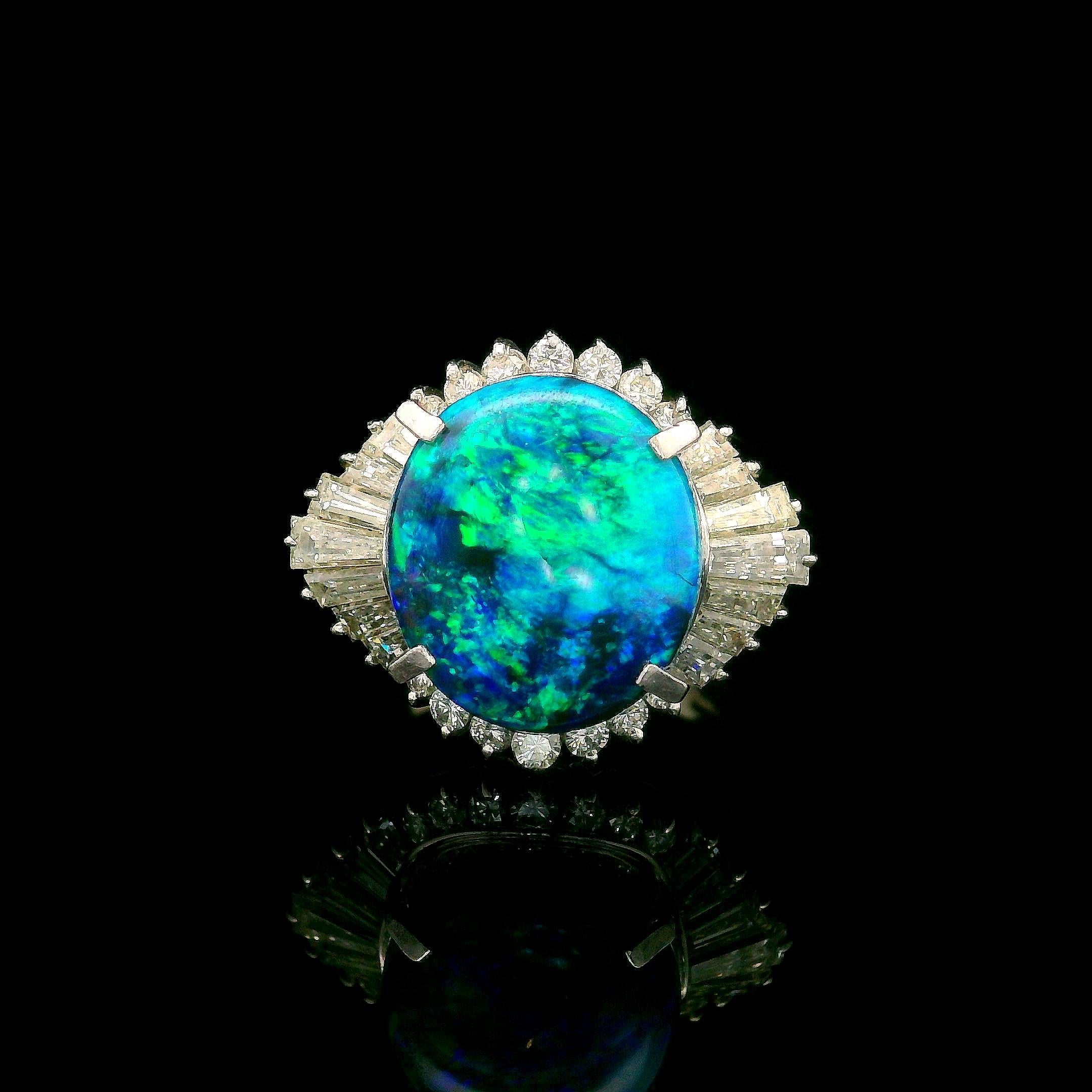 5.62 Carat Australian Black Opal Diamond Platinum Ballerina Ring
