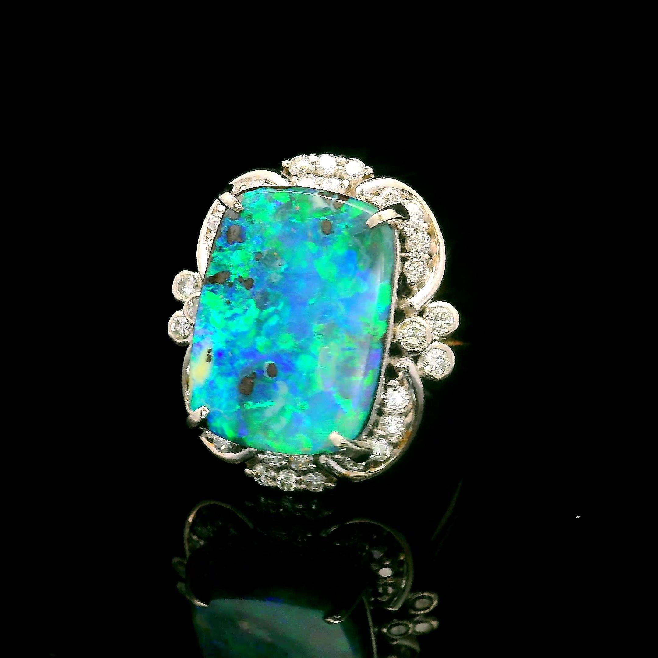 8.63 Carat Australian Boulder Opal Diamond Platinum Ring