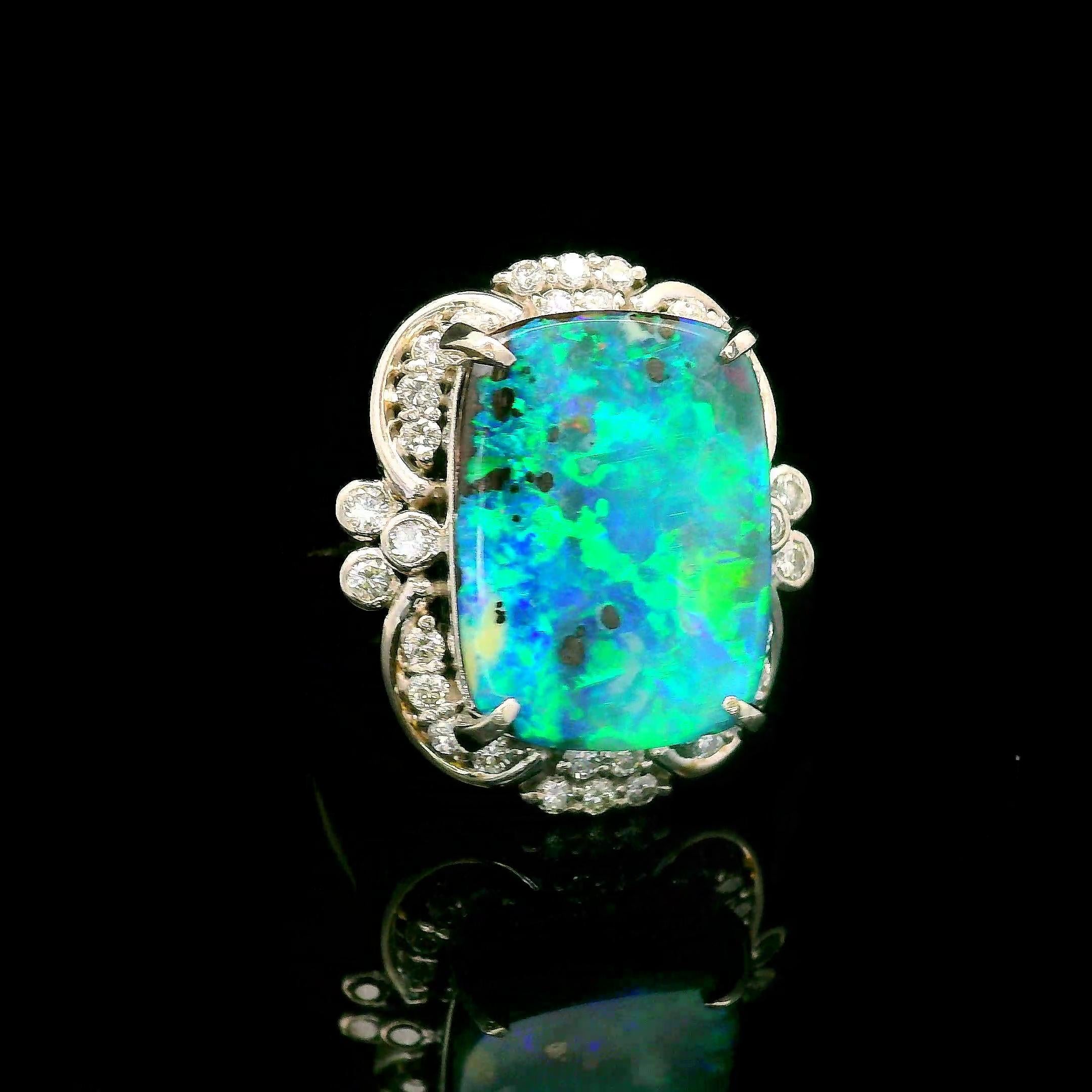 8.63 Carat Australian Boulder Opal Diamond Platinum Ring