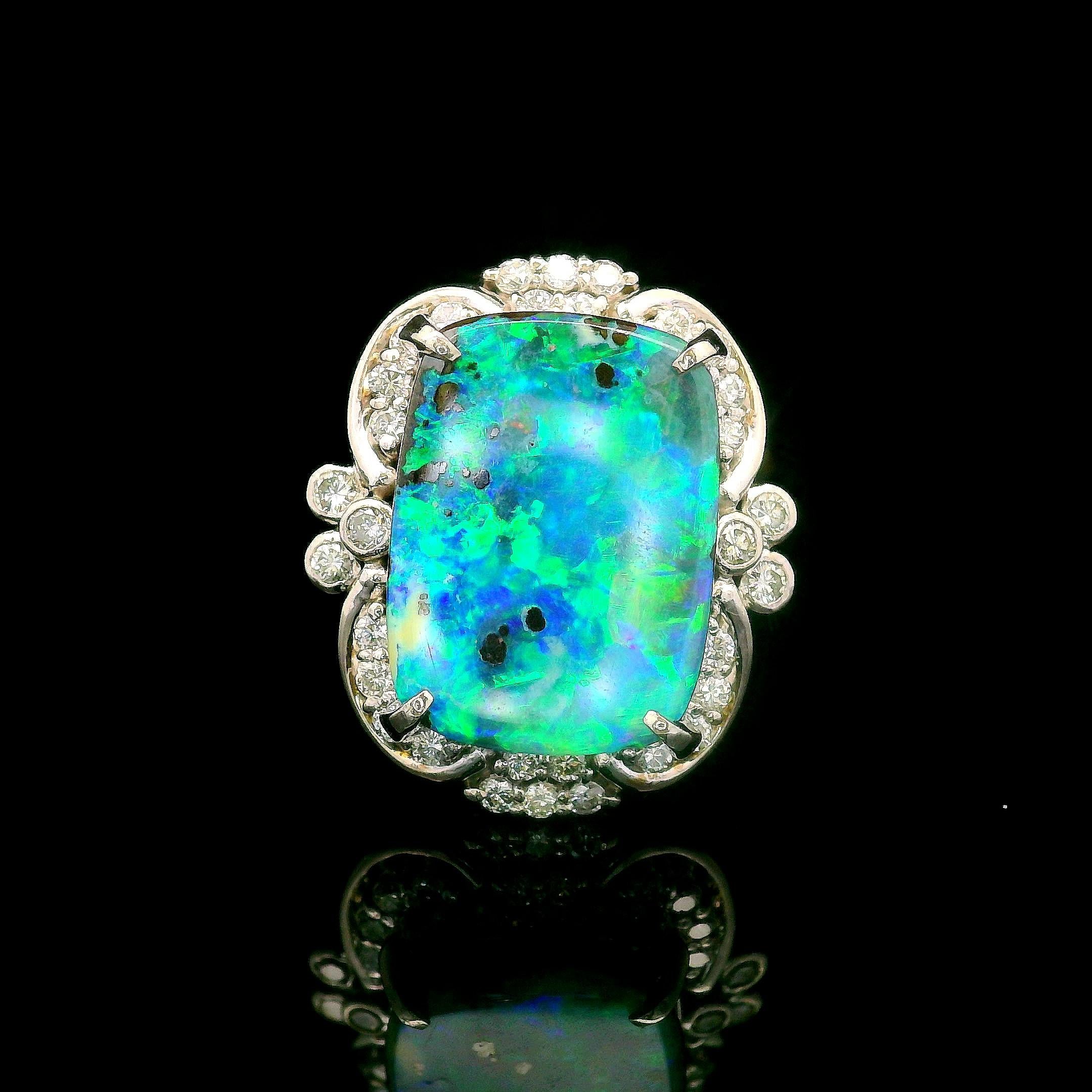 8.63 Carat Australian Boulder Opal Diamond Platinum Ring