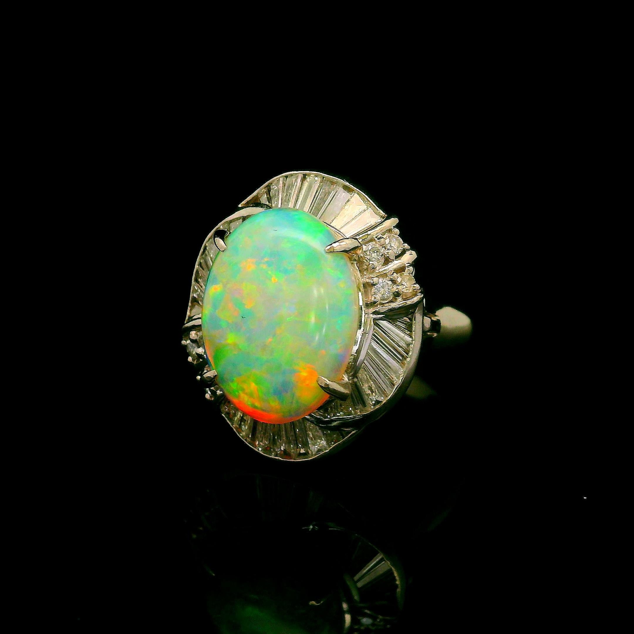 3.67 Carat Australian Crystal Opal Diamond Platinum Swirl Ring