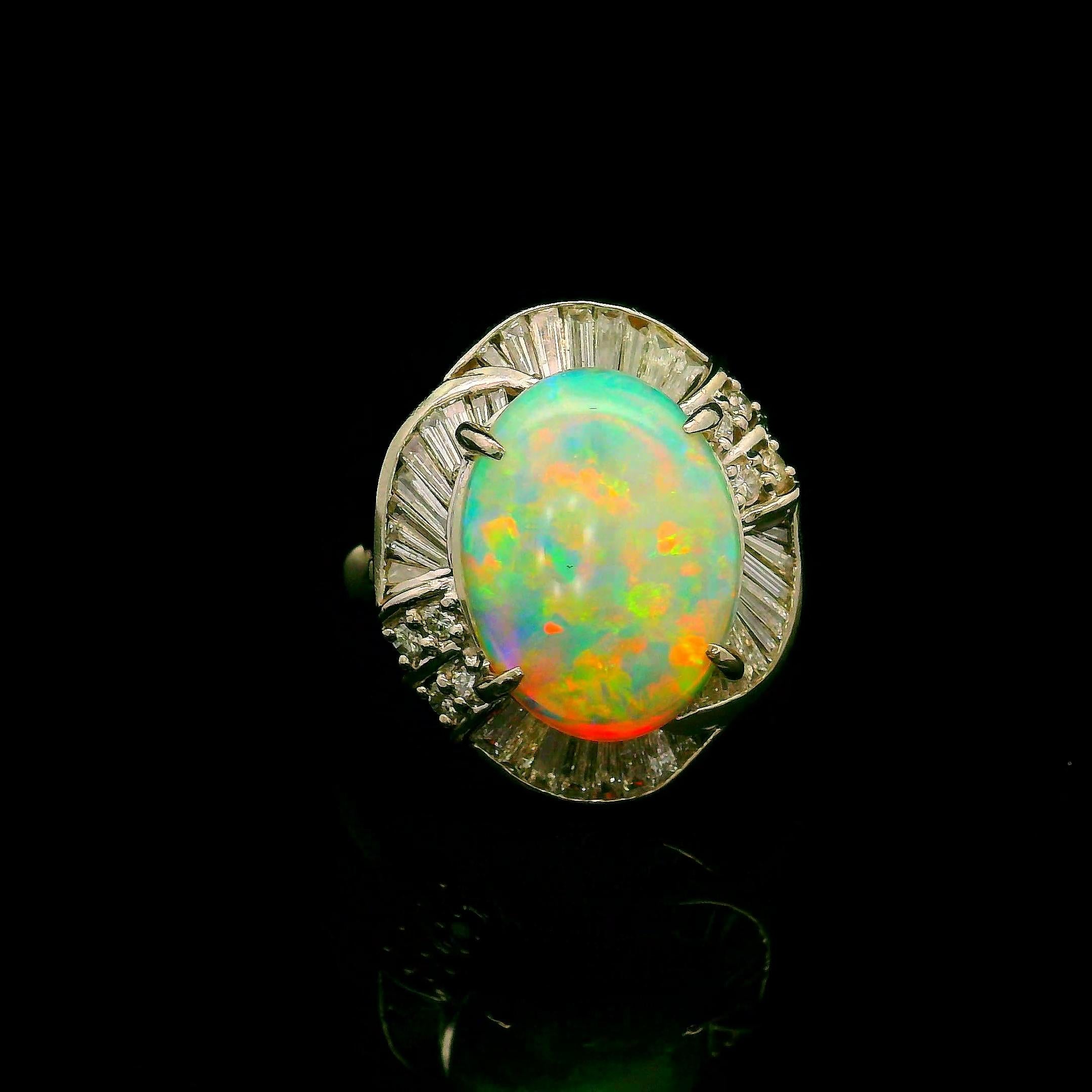 3.67 Carat Australian Crystal Opal Diamond Platinum Swirl Ring