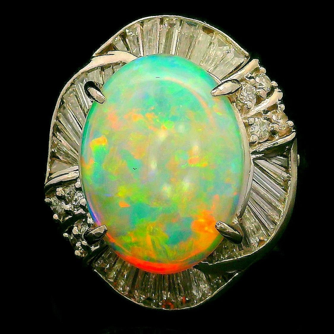 3.67 Carat Australian Crystal Opal Diamond Platinum Swirl Ring