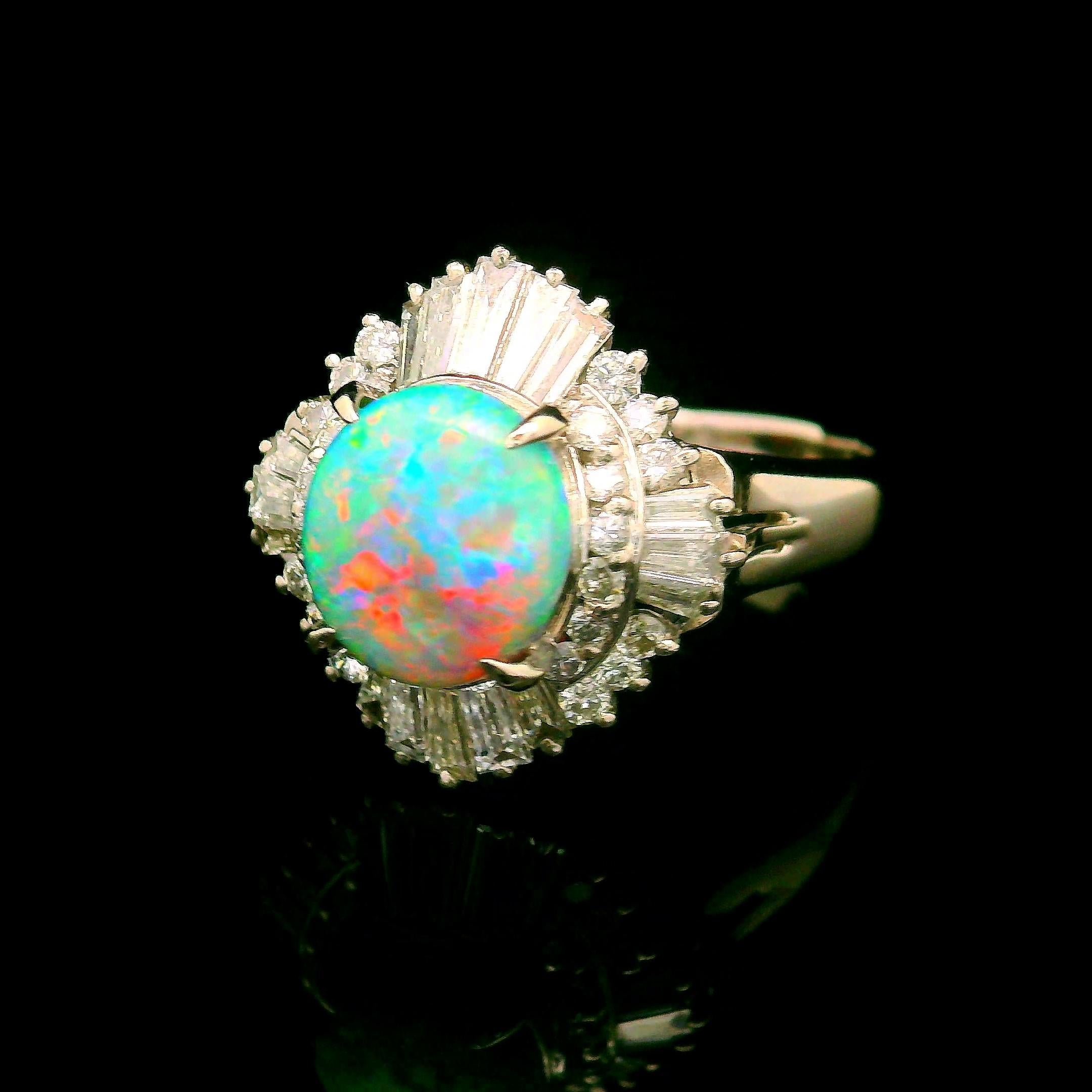 Australian Opal Diamond Platinum Burst Ring