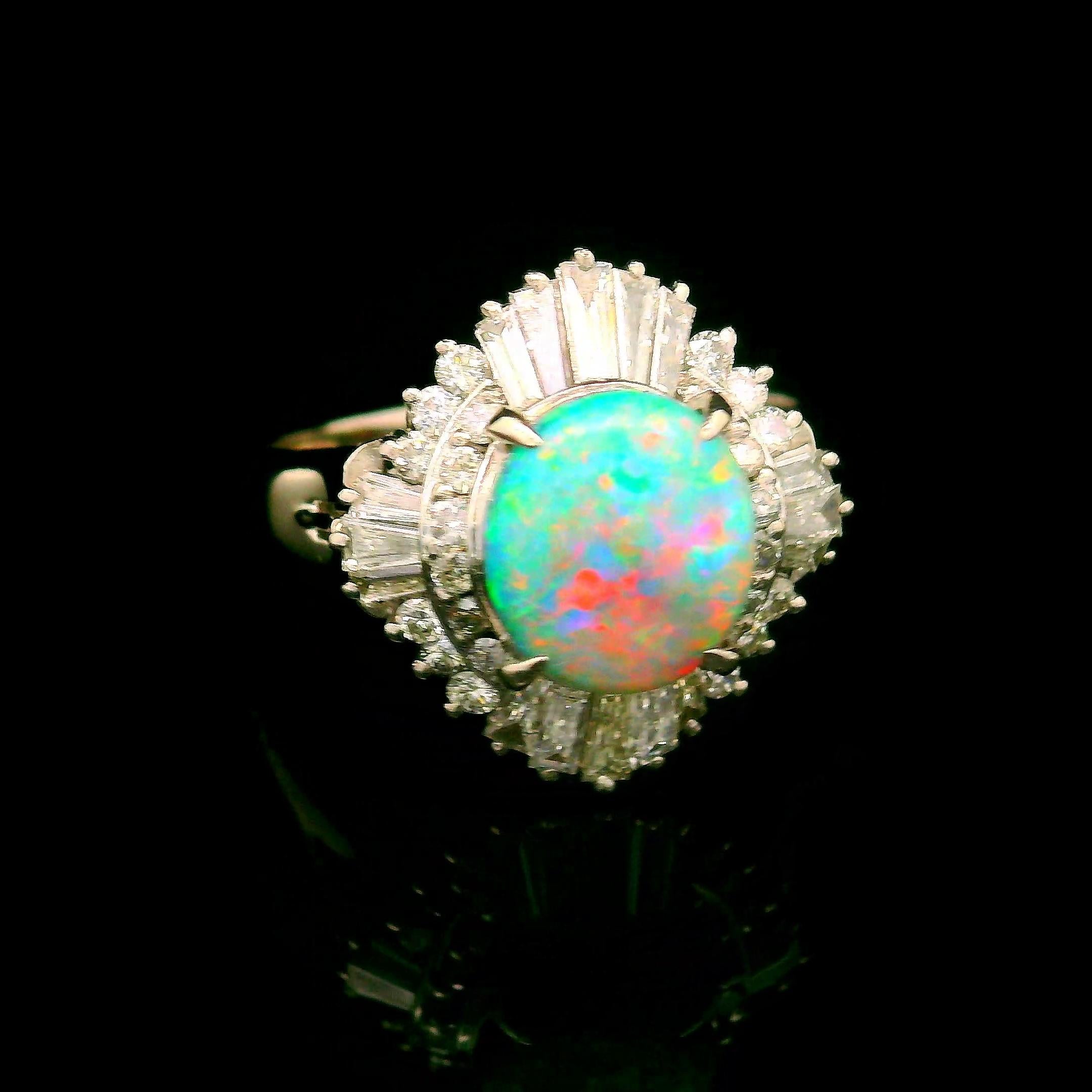 Australian Opal Diamond Platinum Burst Ring