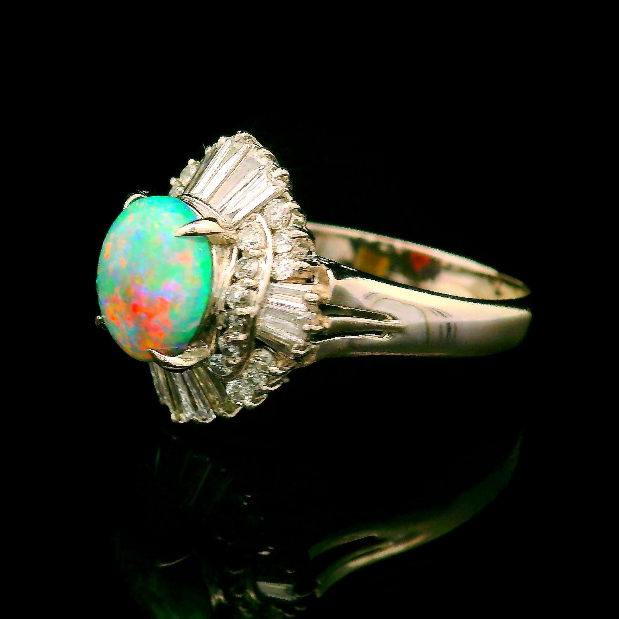 Australian Opal Diamond Platinum Burst Ring