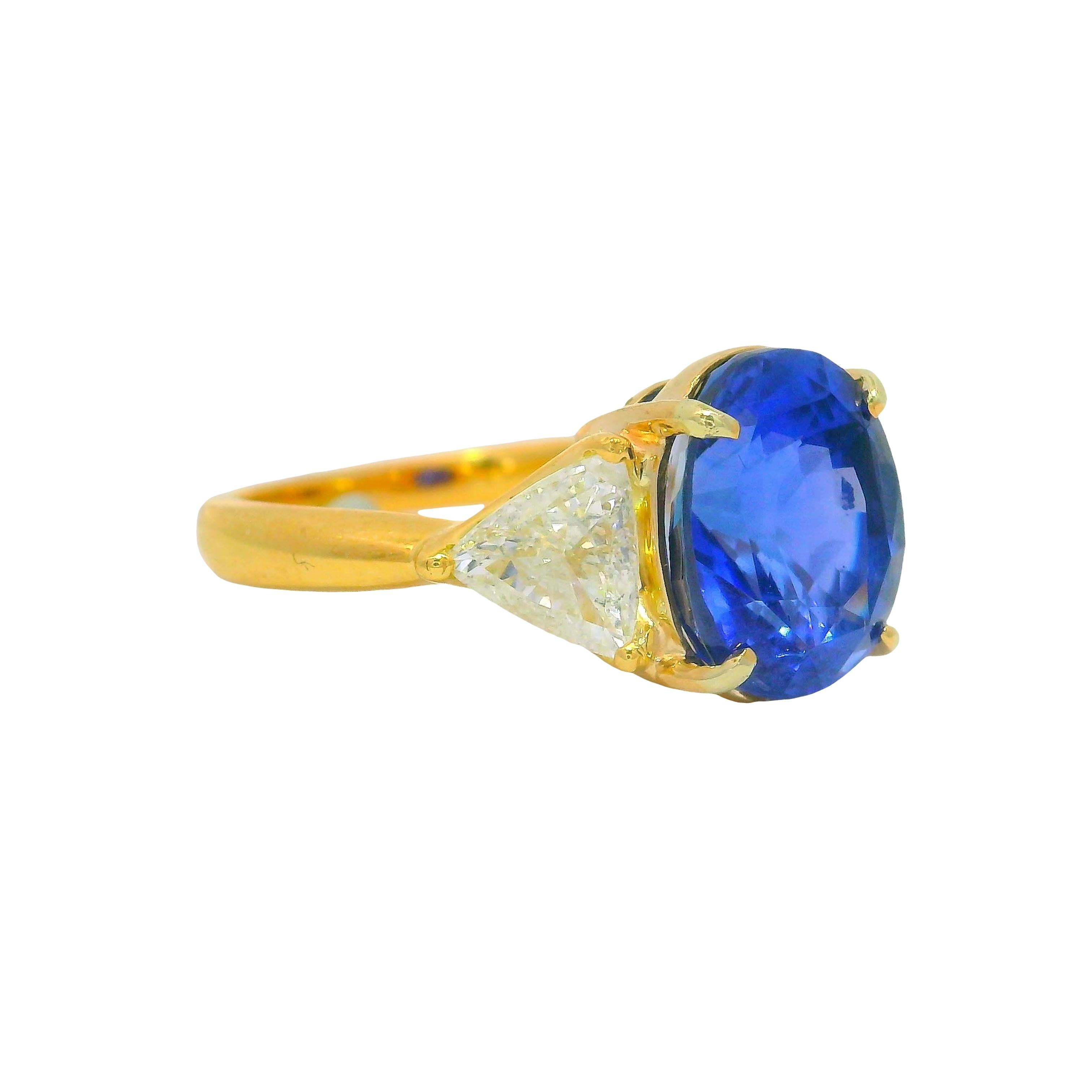 5.05 Carat Ceylon Blue Sapphire Diamond 18K Gold 3-Stone Ring, GIA Certified
