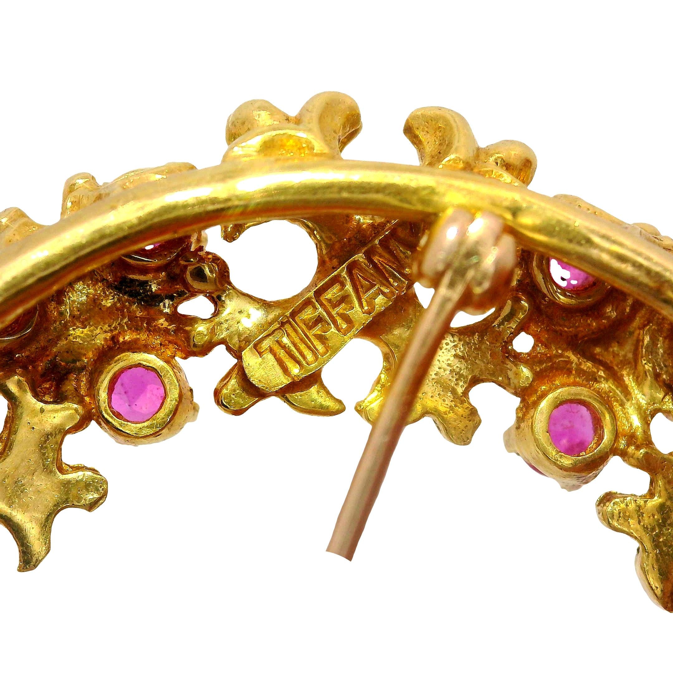 Vintage Tiffany and Co. Ruby 18K Yellow Gold Wreath Brooch