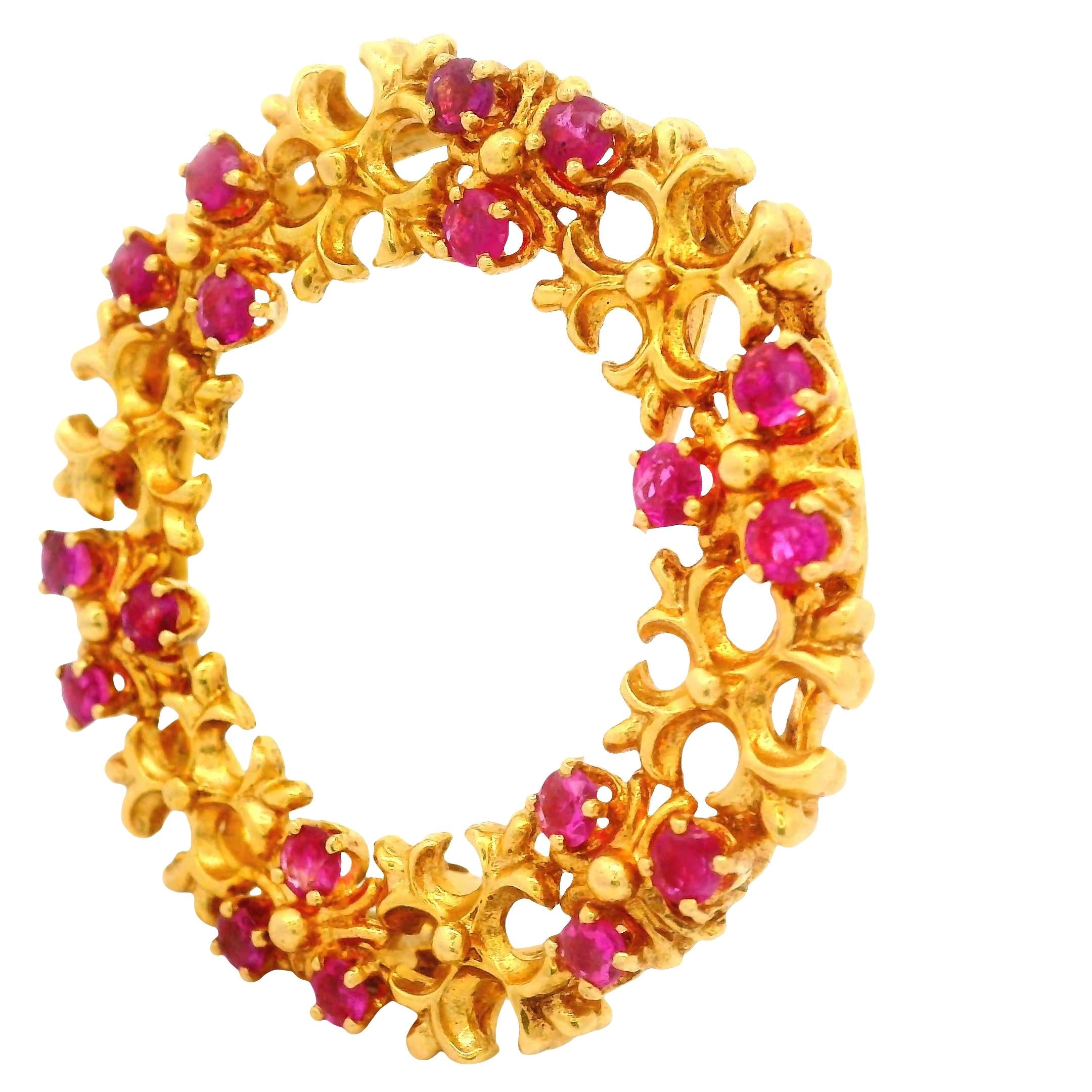 Vintage Tiffany and Co. Ruby 18K Yellow Gold Wreath Brooch