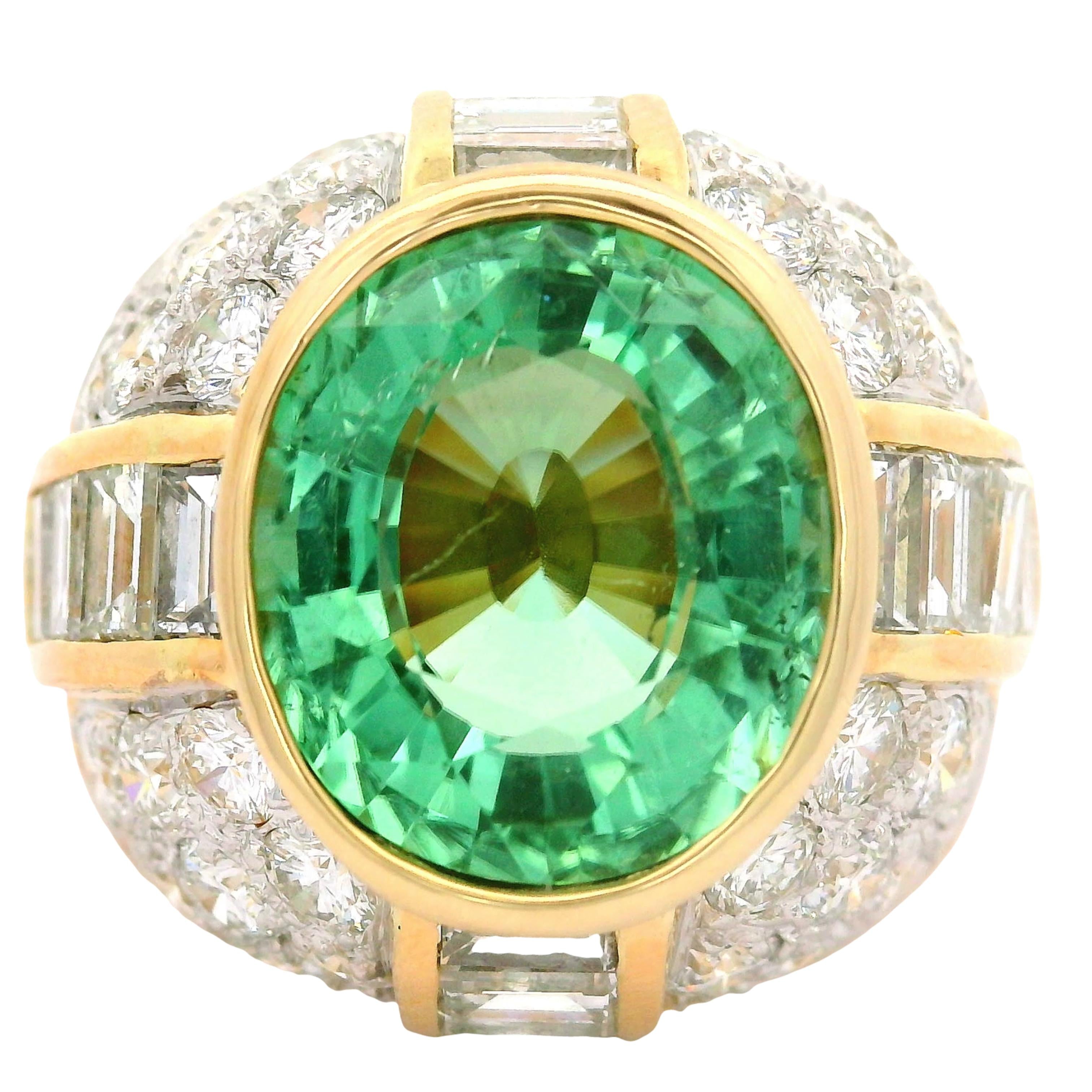 5.99 Carat Neon-Green Paraiba Tourmaline Diamond 18K Yellow Gold Ring, AIGS Cert