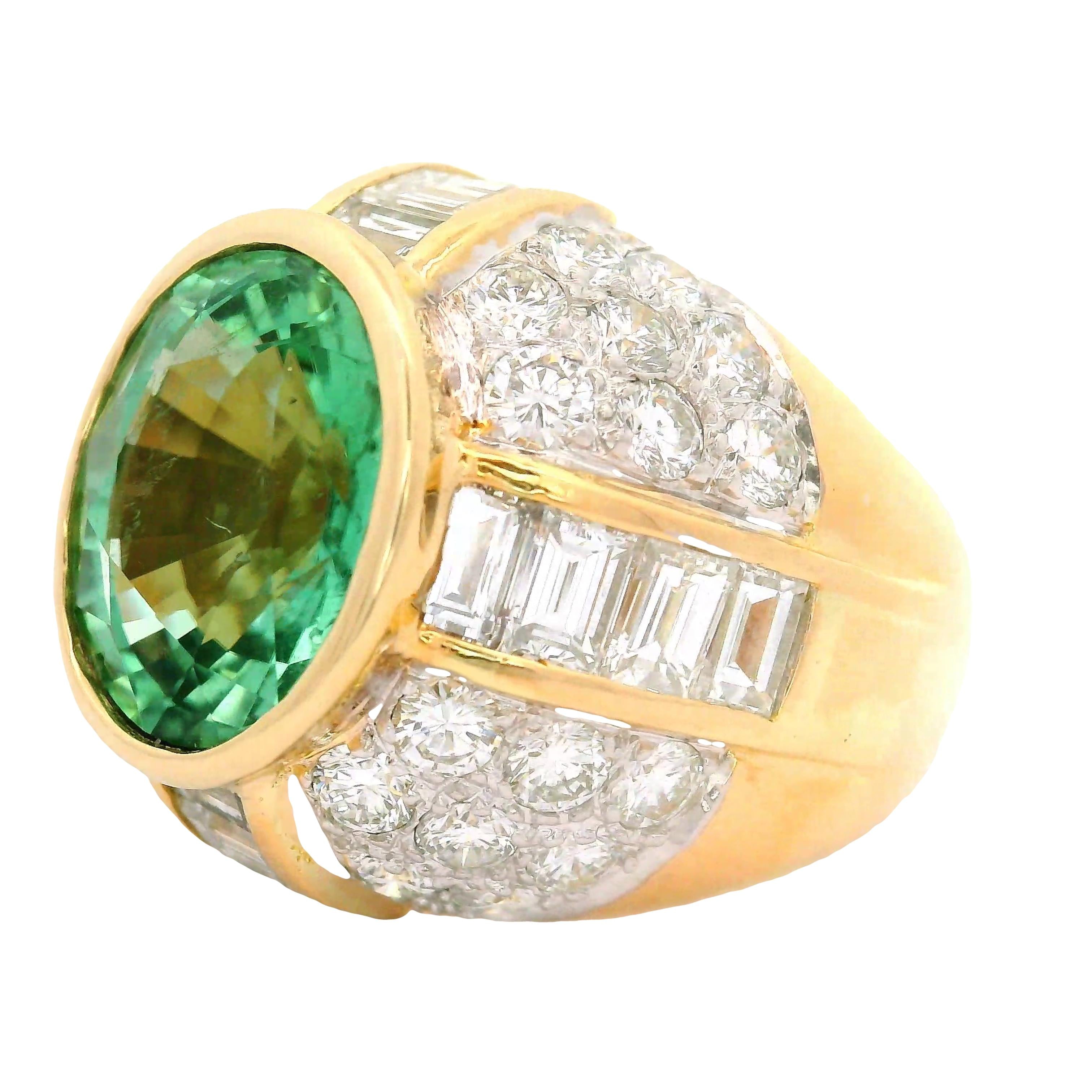 5.99 Carat Neon-Green Paraiba Tourmaline Diamond 18K Yellow Gold Ring, AIGS Cert
