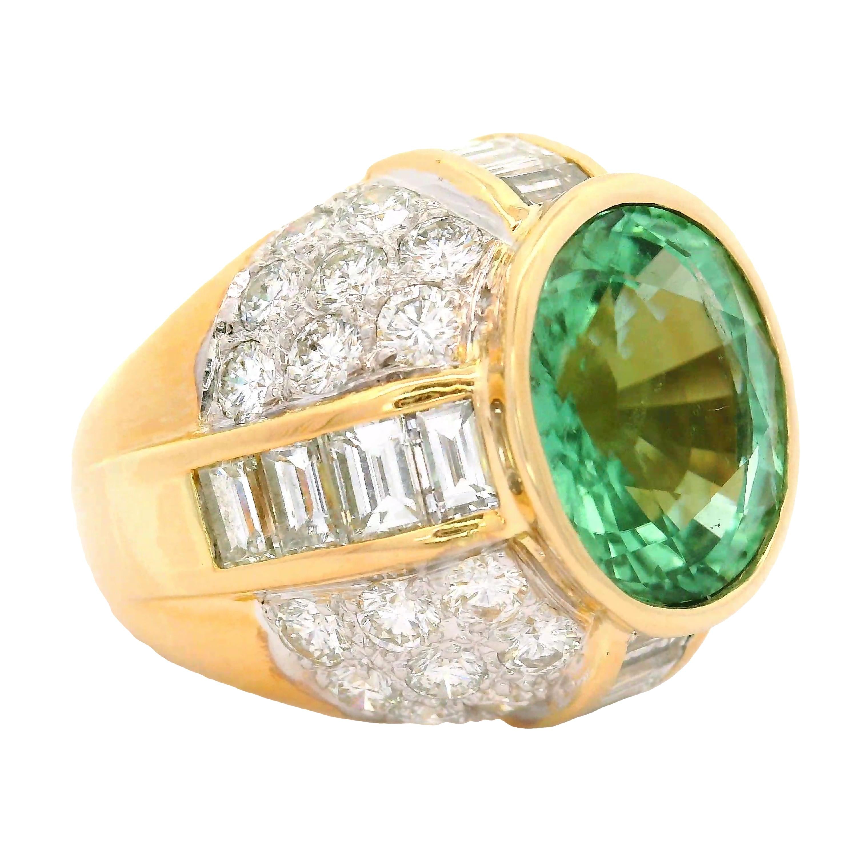 5.99 Carat Neon-Green Paraiba Tourmaline Diamond 18K Yellow Gold Ring, AIGS Cert