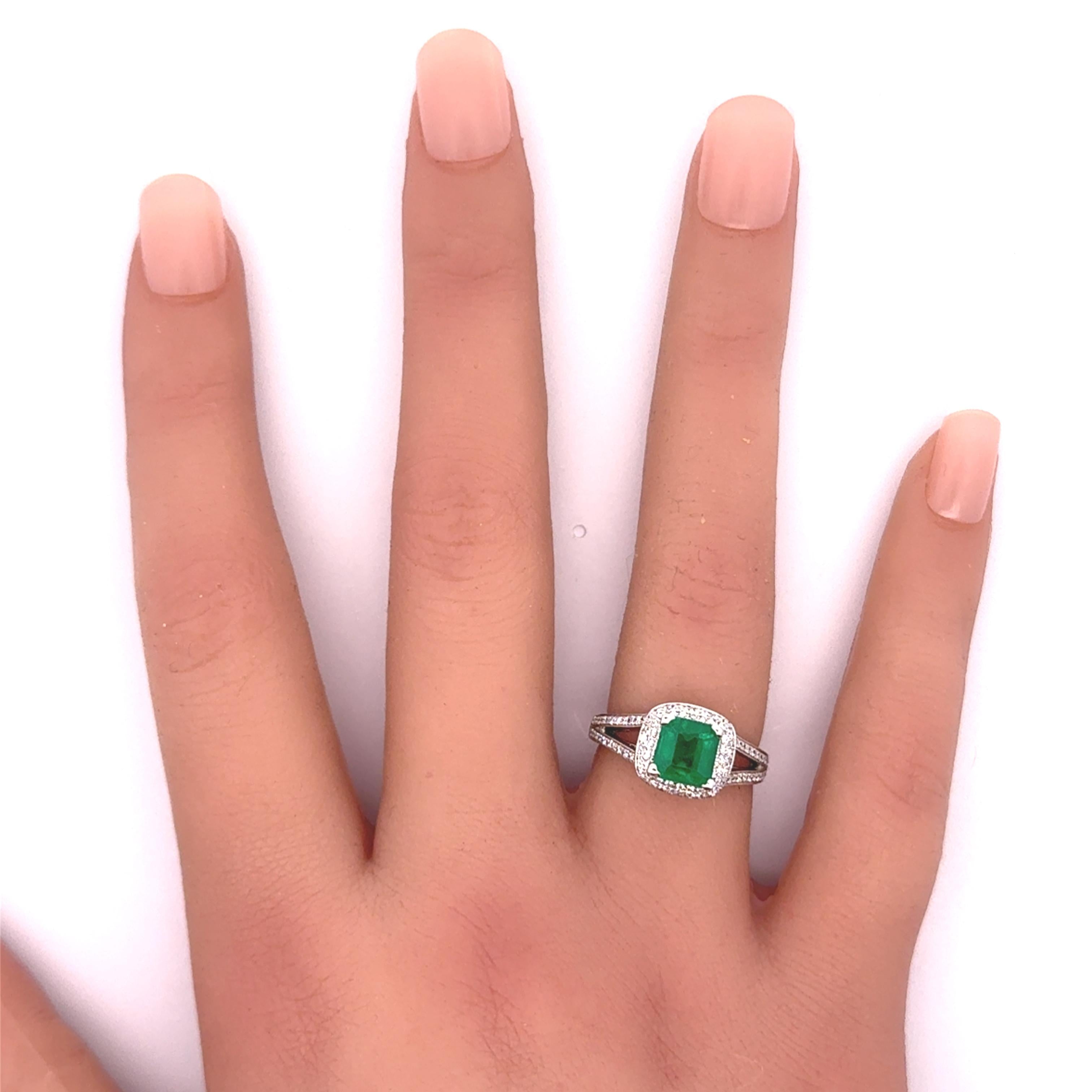 1.39 Colombian Emerald Diamond 14K White Gold Double-Halo Ring, GIA Certified