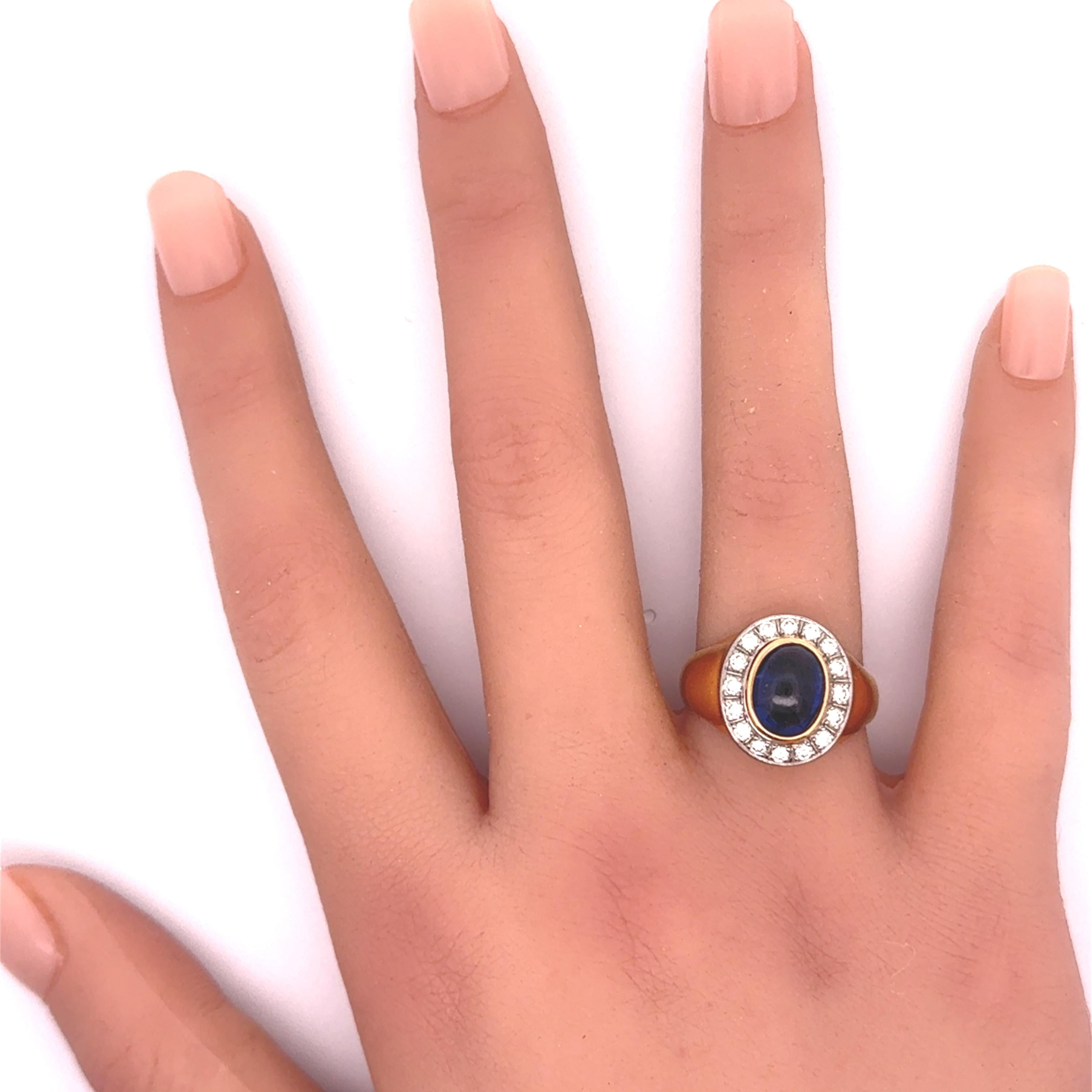 3.00 Carat Blue Sapphire Diamond 18K Gold Bezel Halo Ring