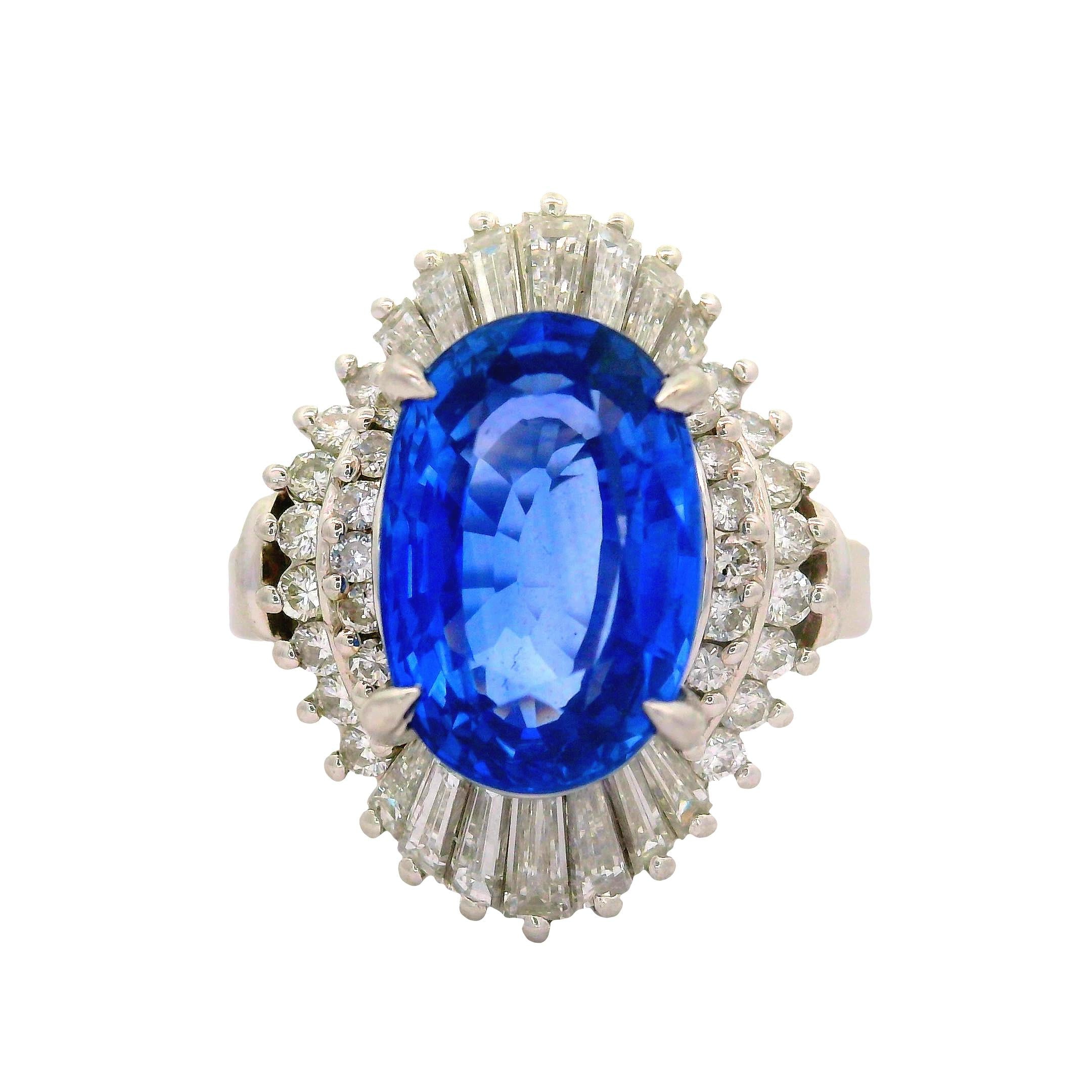 4.11 Carat Ceylon Sapphire Diamond Platinum Ballerina Ring, GIA Certified