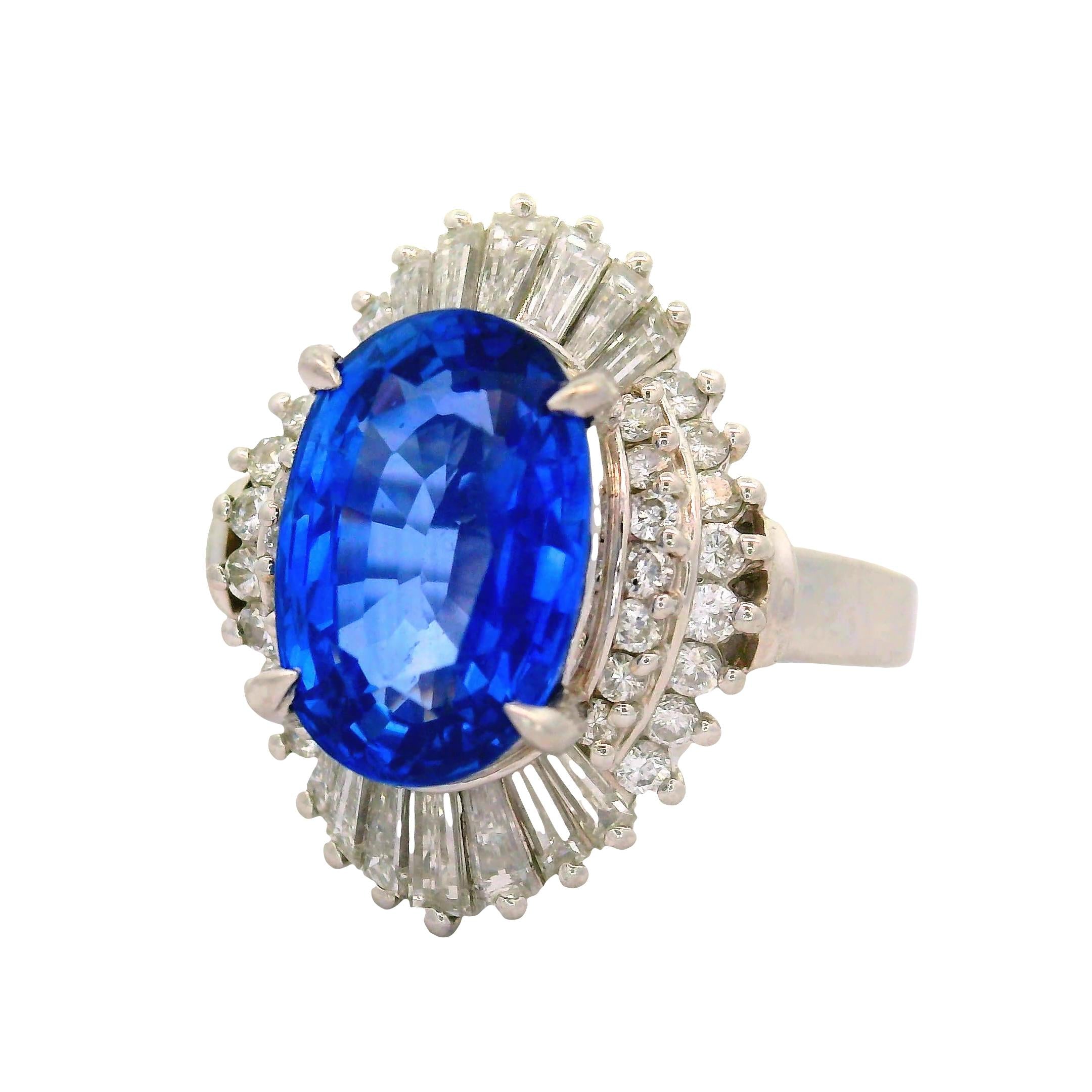 4.11 Carat Ceylon Sapphire Diamond Platinum Ballerina Ring, GIA Certified