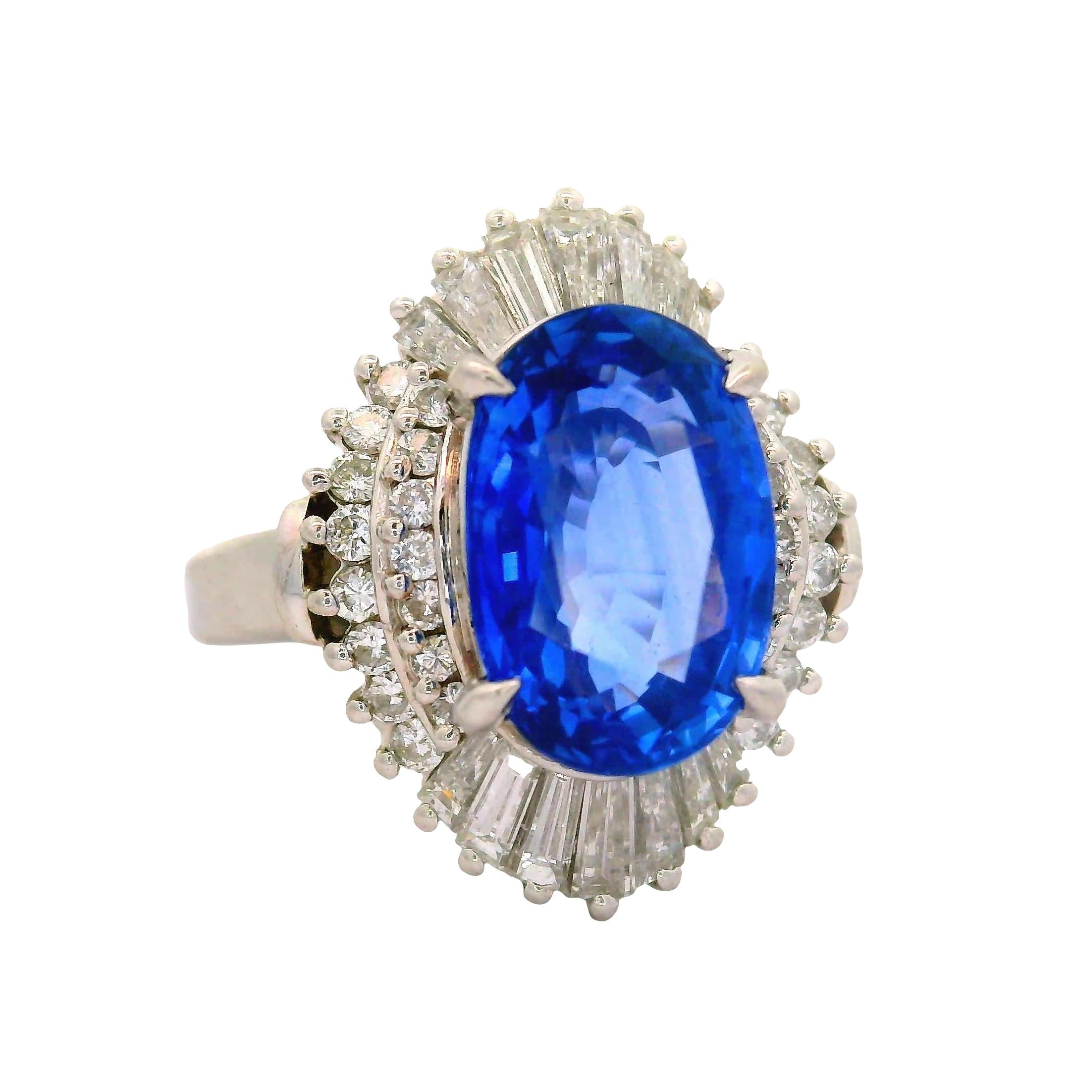 4.11 Carat Ceylon Sapphire Diamond Platinum Ballerina Ring, GIA Certified