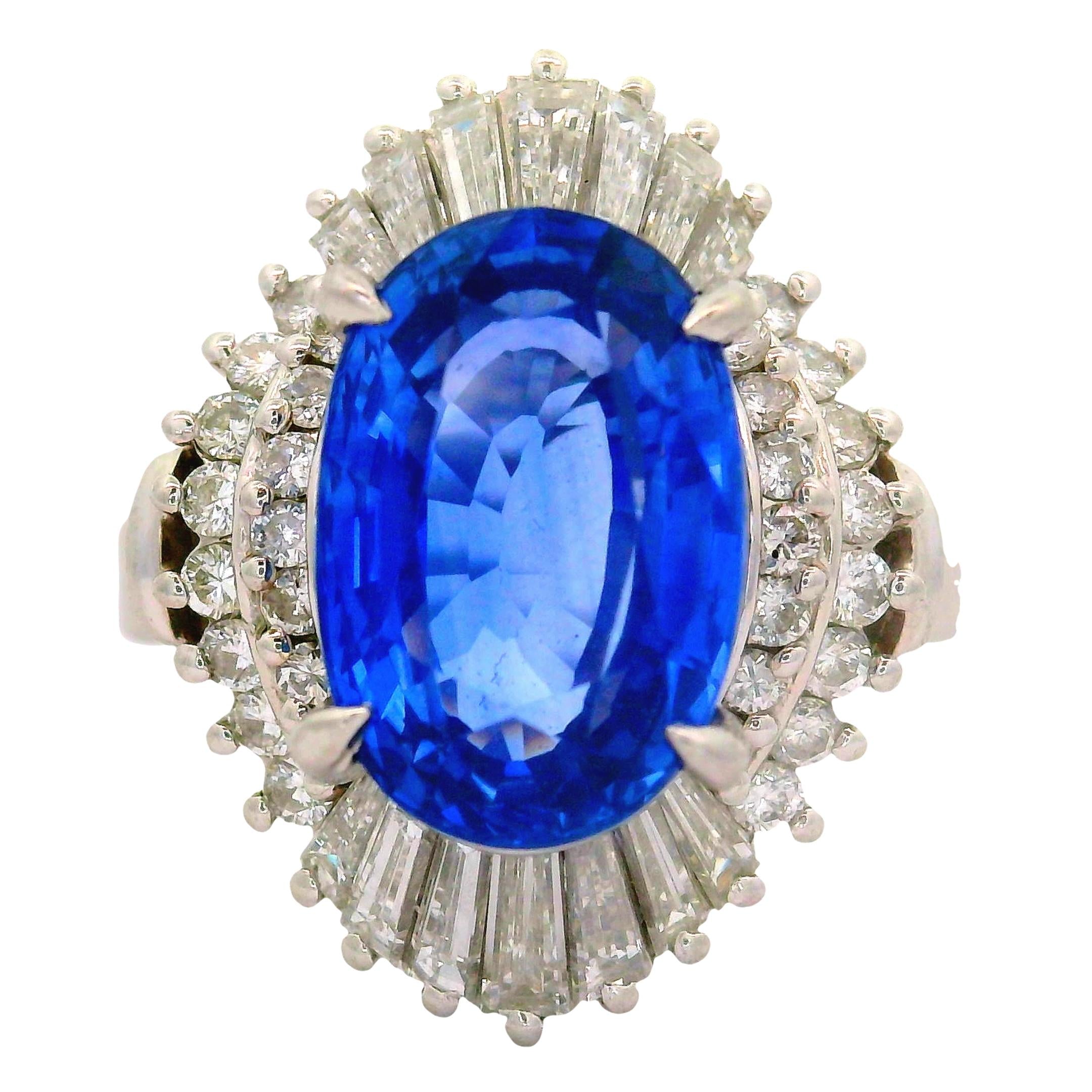 4.11 Carat Ceylon Sapphire Diamond Platinum Ballerina Ring, GIA Certified