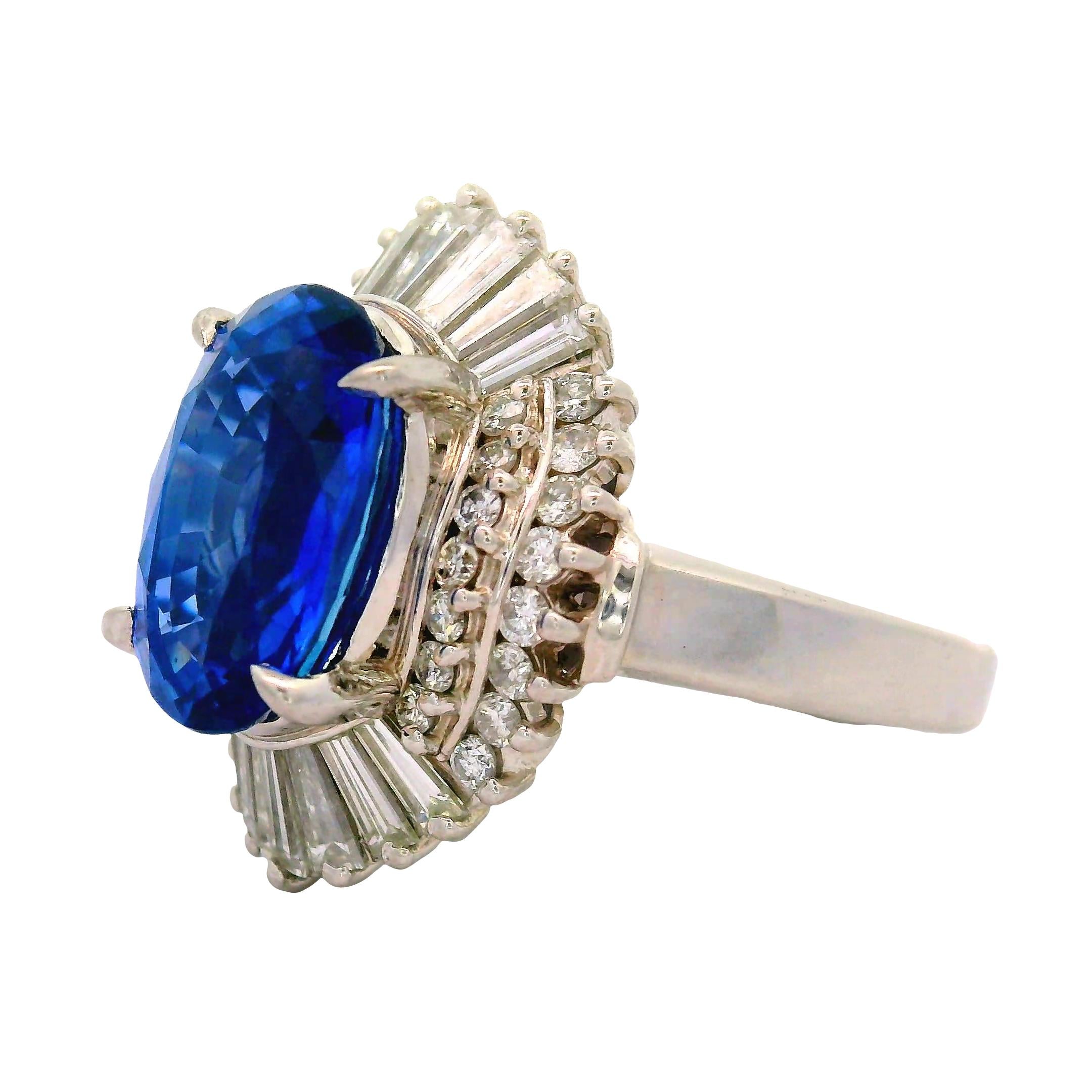 4.11 Carat Ceylon Sapphire Diamond Platinum Ballerina Ring, GIA Certified