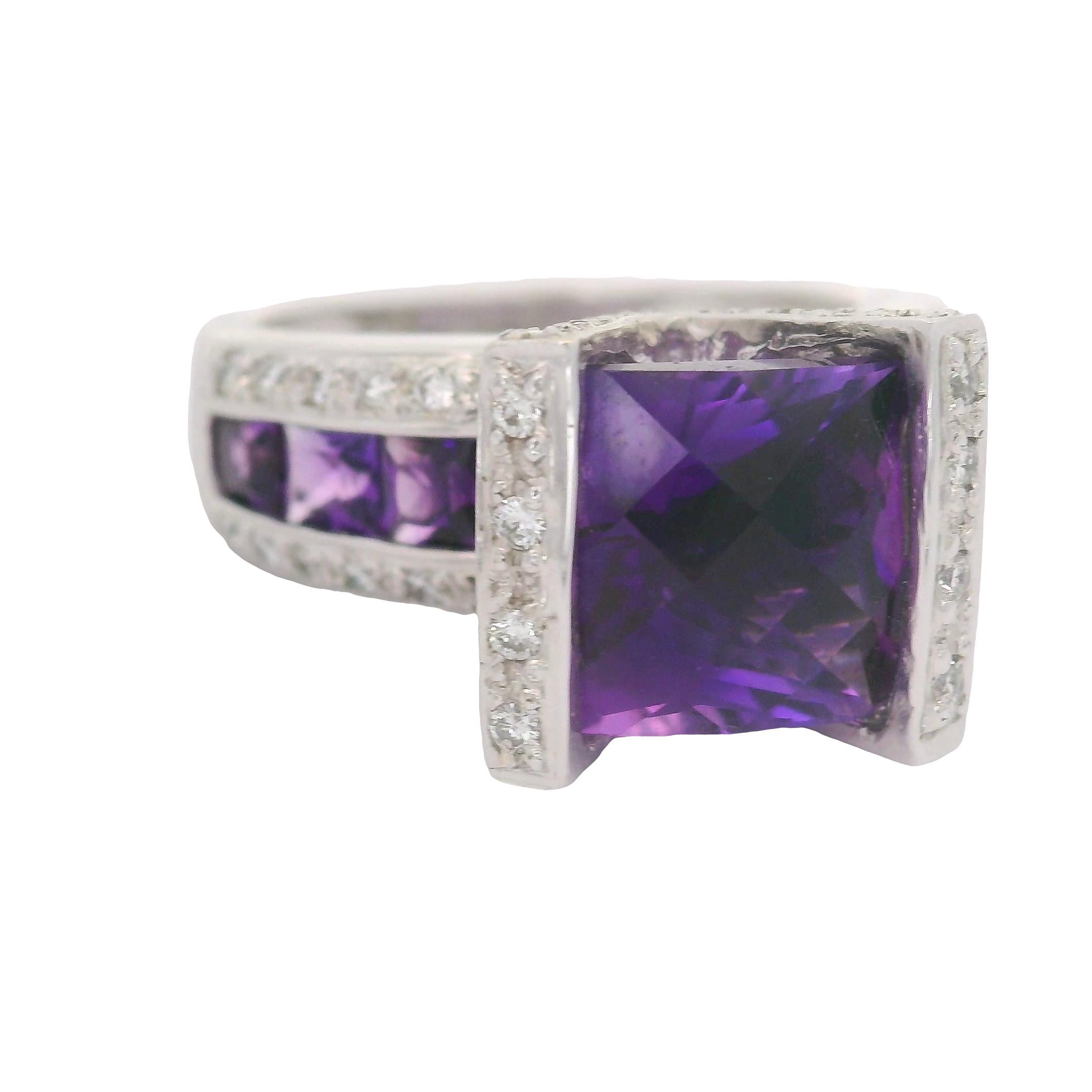 Bellari Amethyst Diamond 18K White Gold Ring