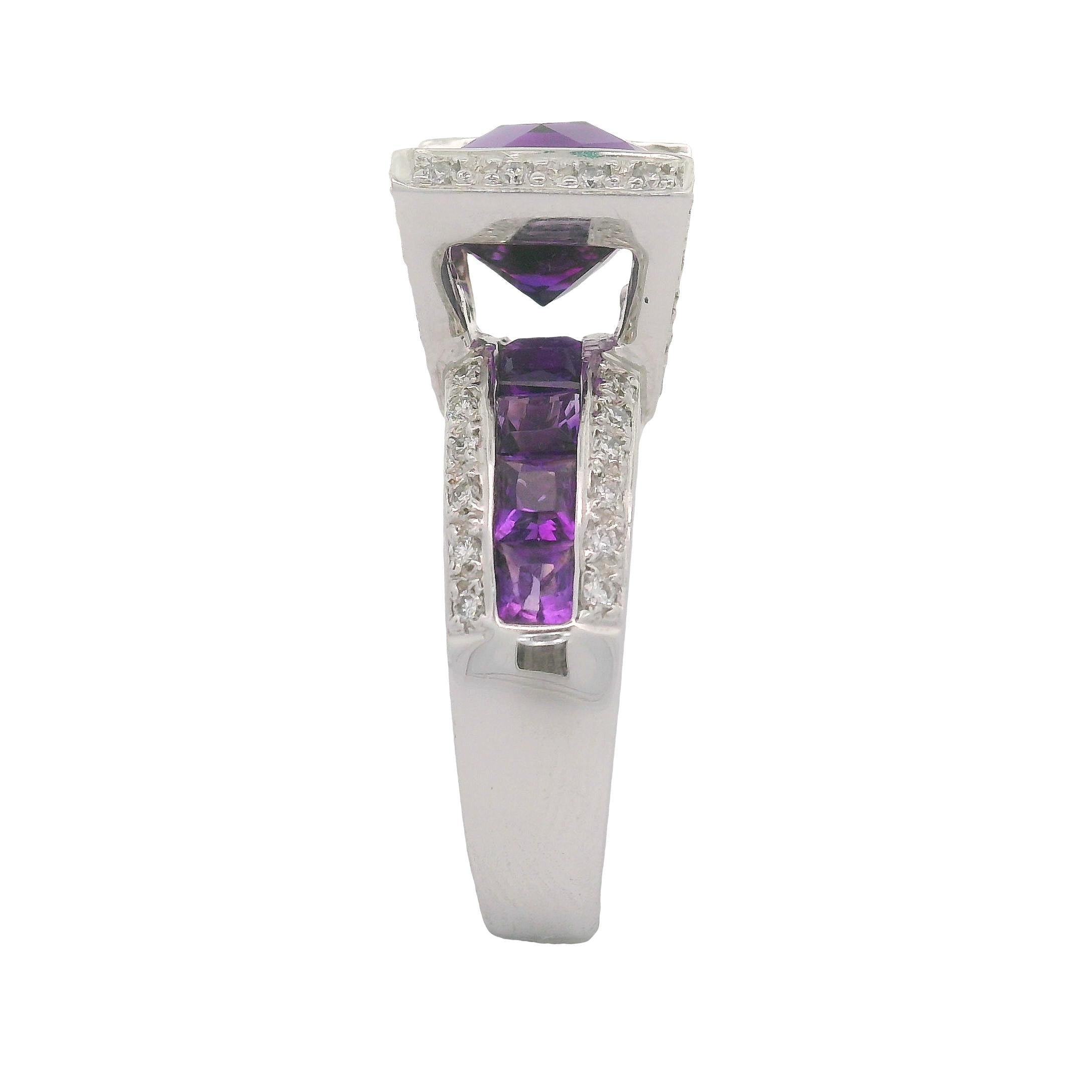 Bellari Amethyst Diamond 18K White Gold Ring