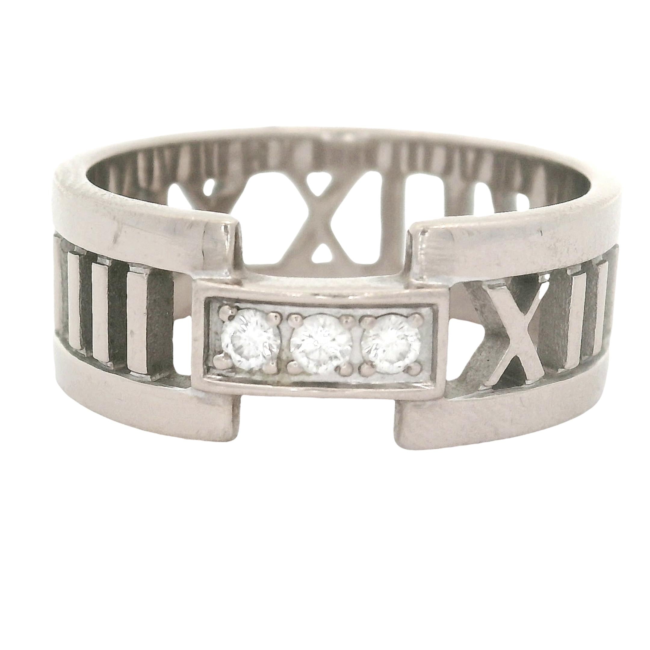 Tiffany & Co. Diamond Atlas Roman Numeral 18K White Gold Ring