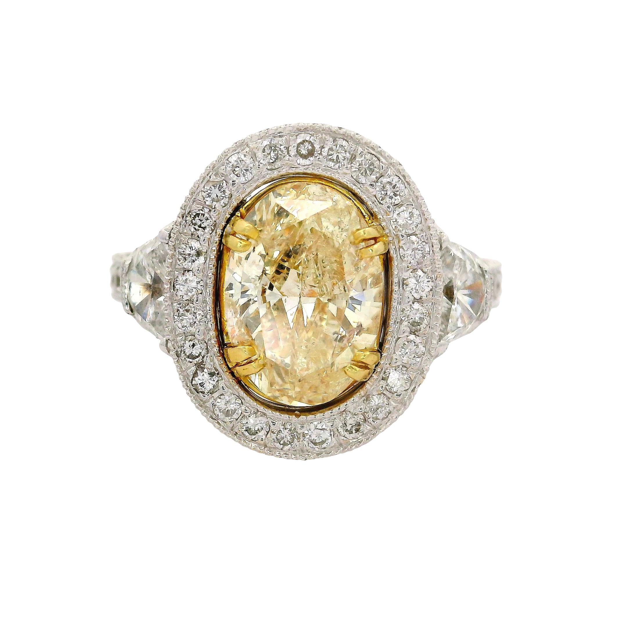 2.13 Carat Fancy-Yellow Diamond 18K Two-Tone Gold Antique Style Ring