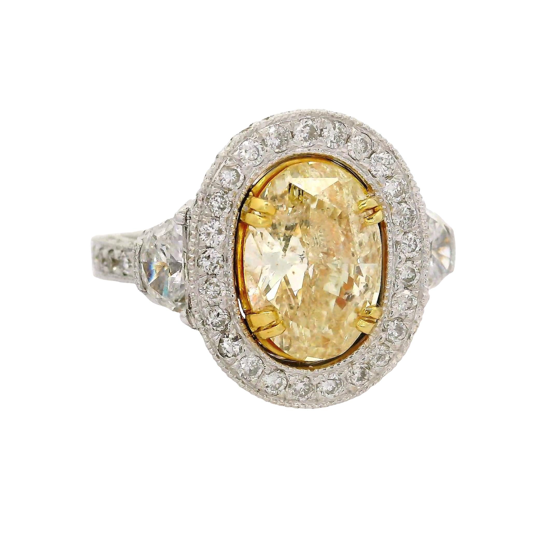 2.13 Carat Fancy-Yellow Diamond 18K Two-Tone Gold Antique Style Ring