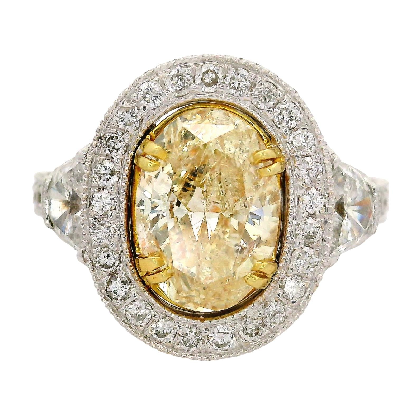 2.13 Carat Fancy-Yellow Diamond 18K Two-Tone Gold Antique Style Ring