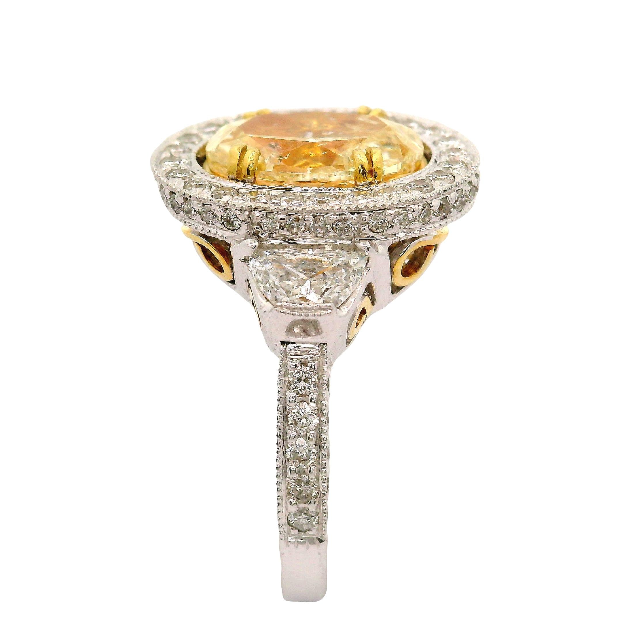 2.13 Carat Fancy-Yellow Diamond 18K Two-Tone Gold Antique Style Ring
