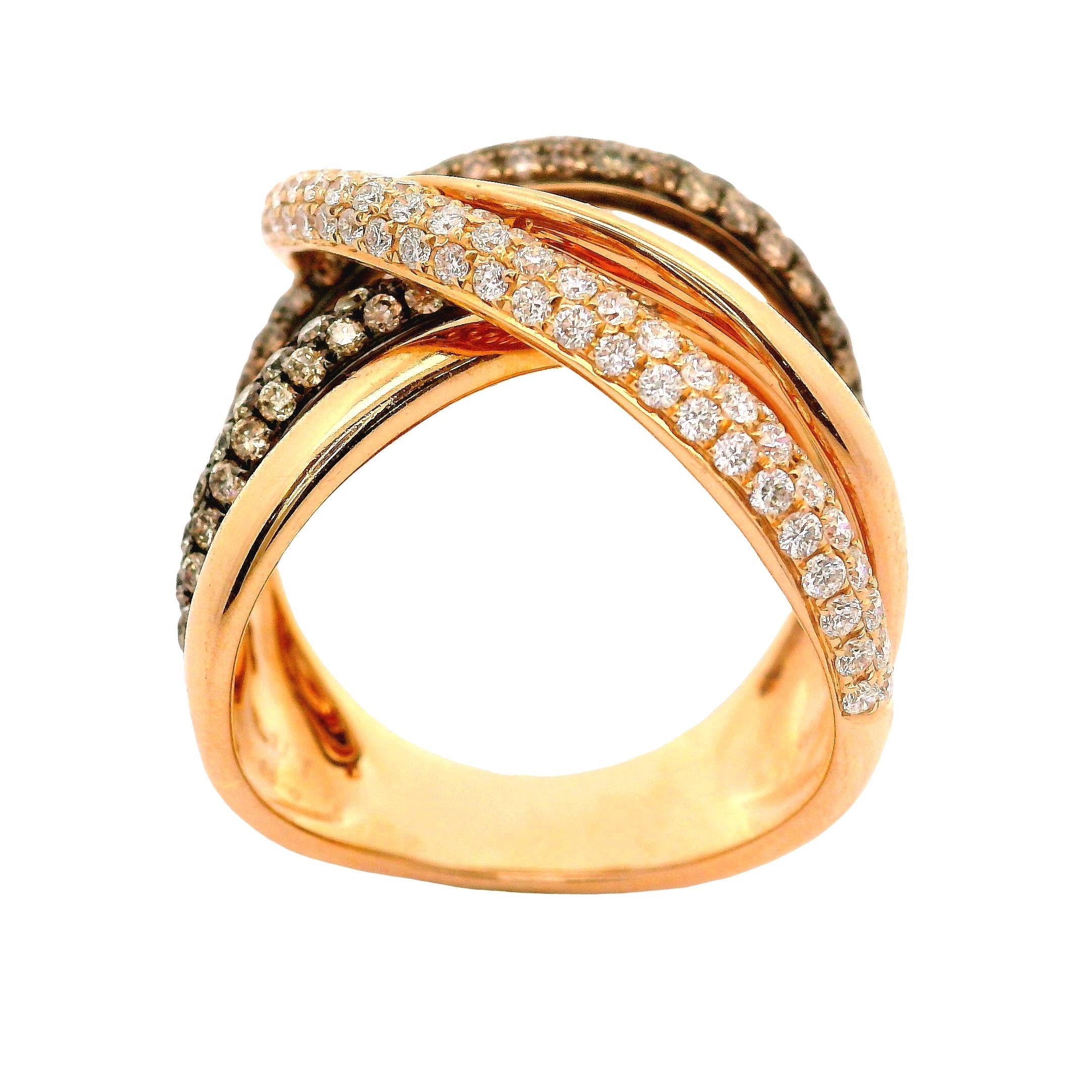 White & Cognac Diamond 18K Rose Gold Bypass Crossover Ring