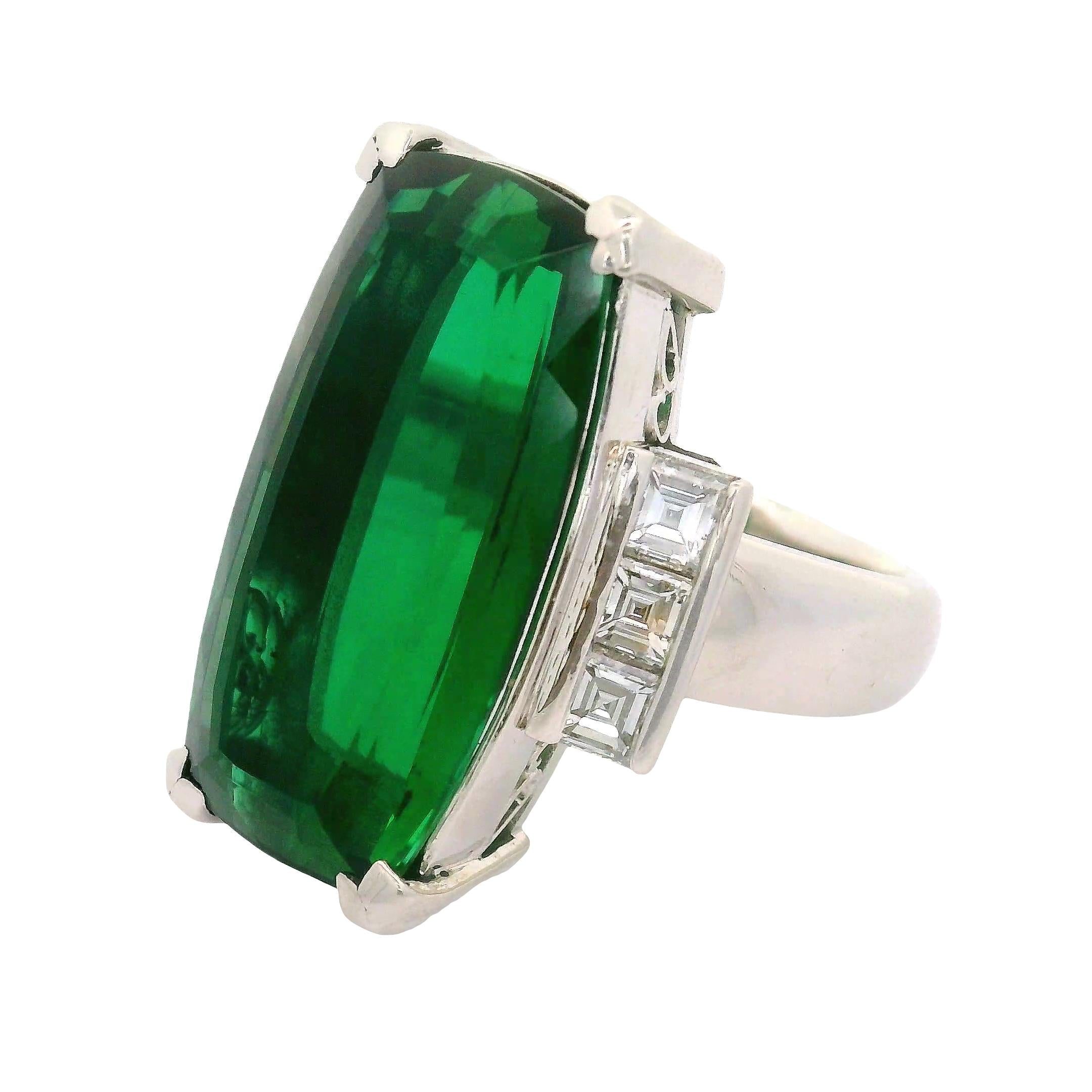 18.90 Carat Green Tourmaline Diamond Platinum Ring