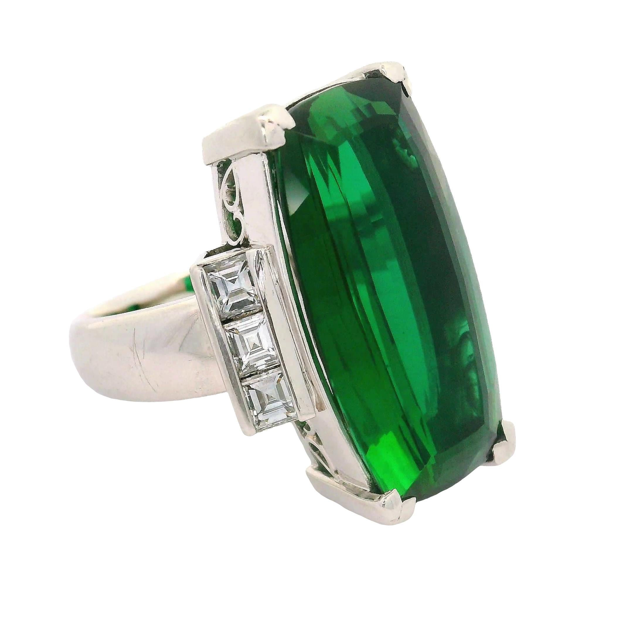 18.90 Carat Green Tourmaline Diamond Platinum Ring