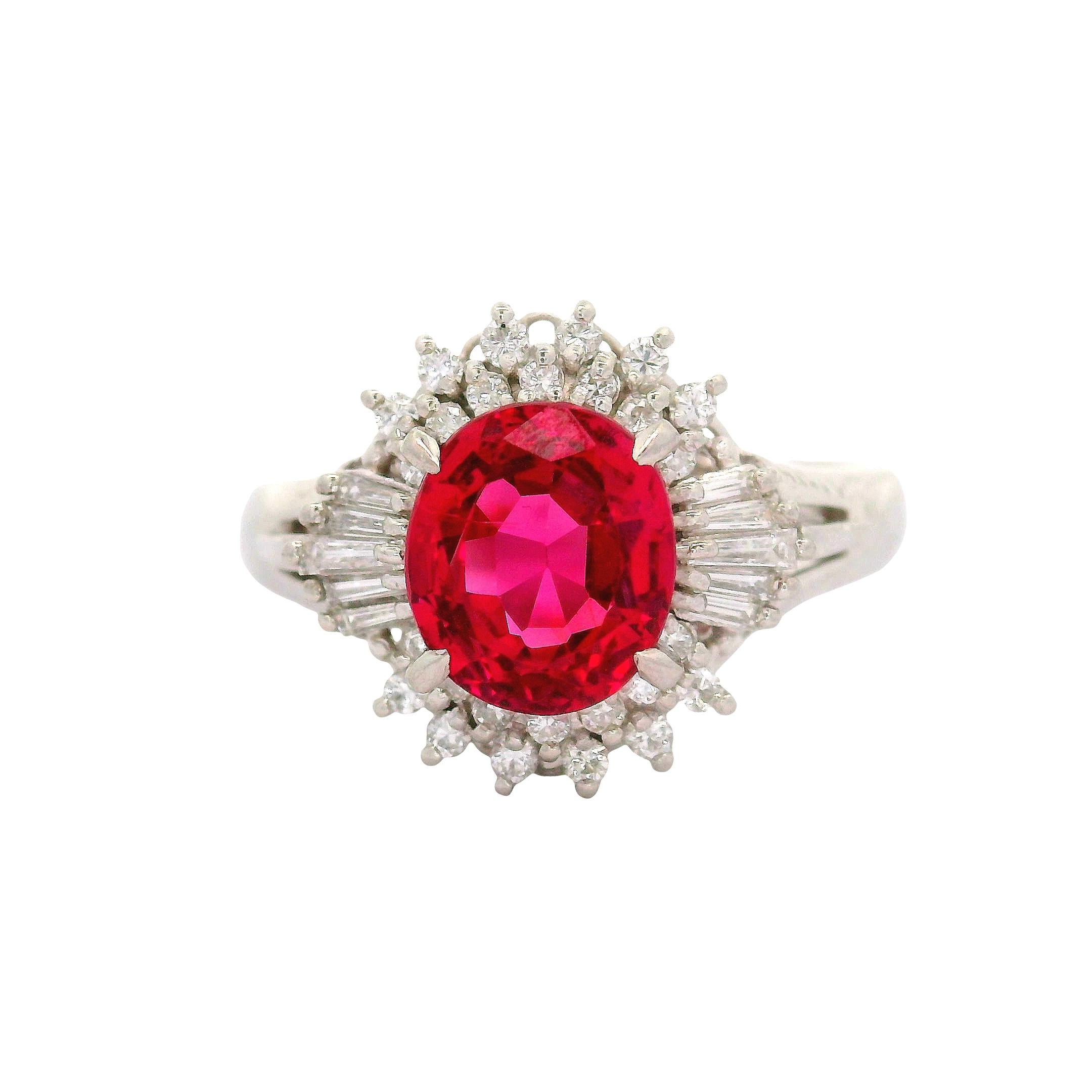 Red Spinel Diamond Platinum Burst Ring