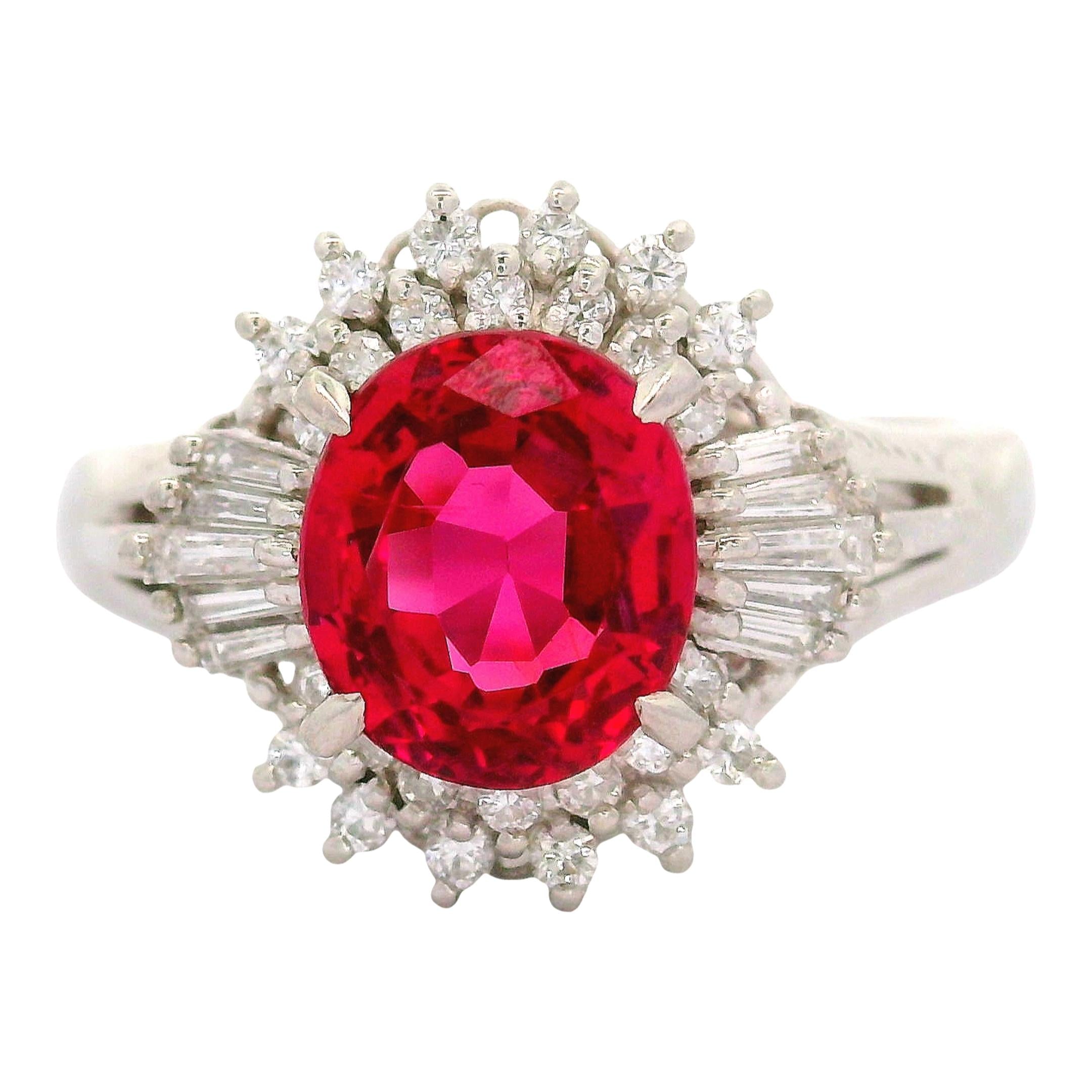 Red Spinel Diamond Platinum Burst Ring