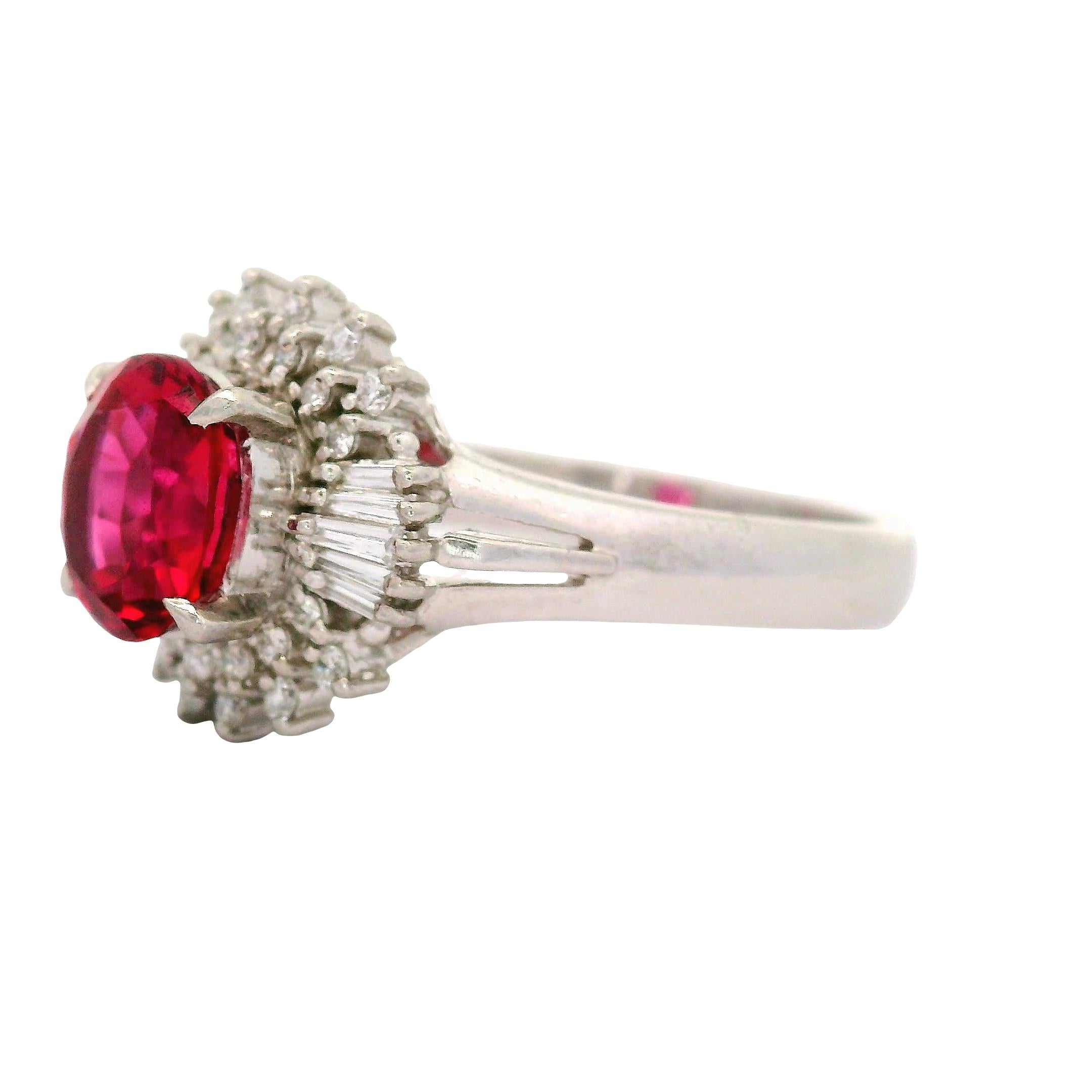 Red Spinel Diamond Platinum Burst Ring