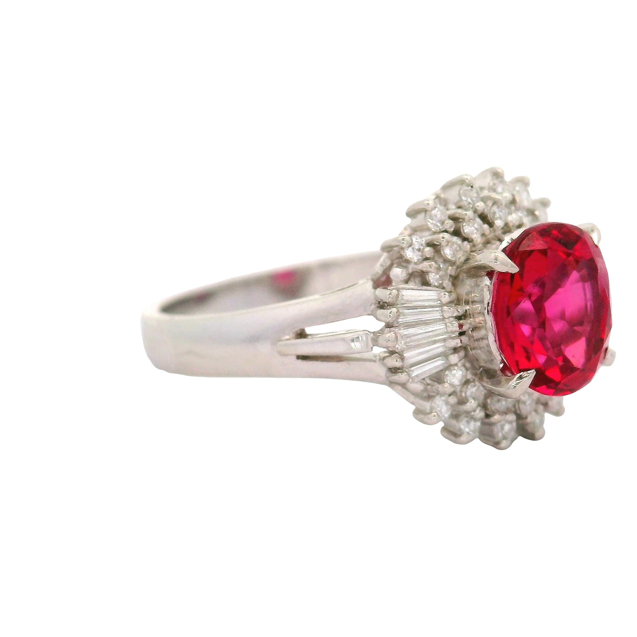 Red Spinel Diamond Platinum Burst Ring