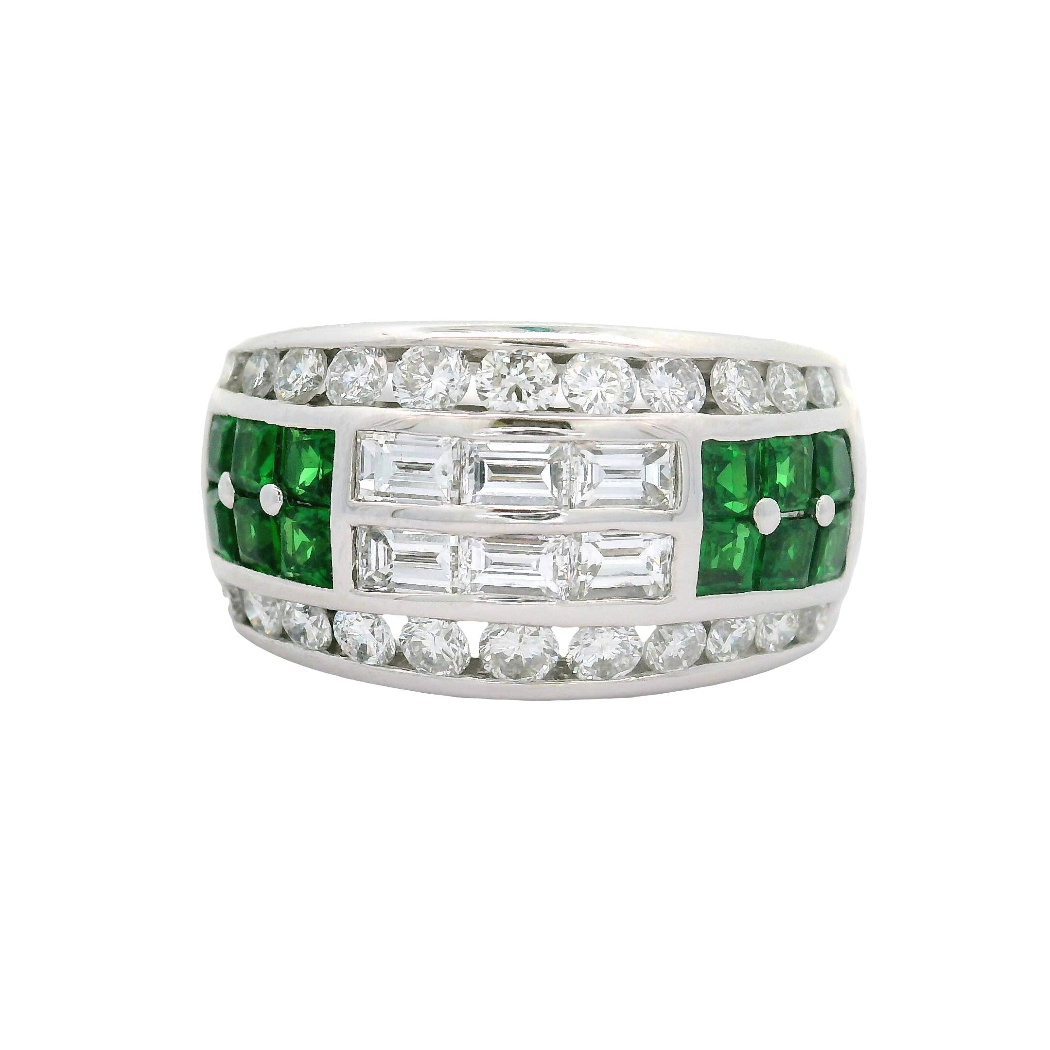 Tsavorite Diamond Platinum Band Ring