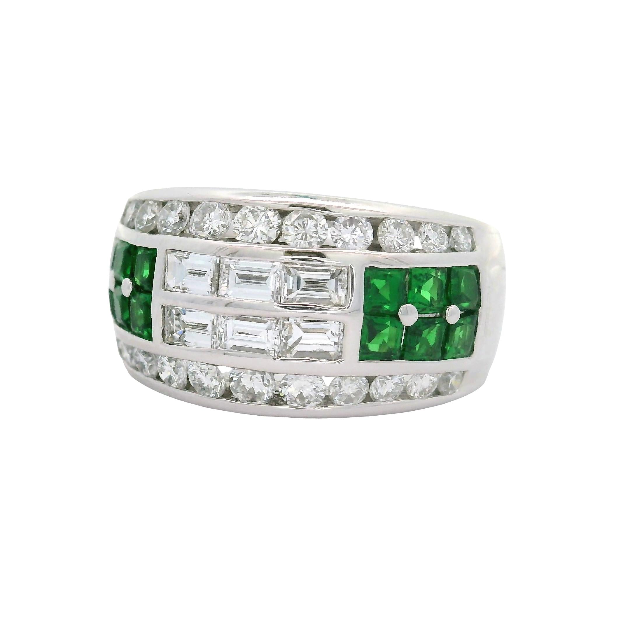Tsavorite Diamond Platinum Band Ring