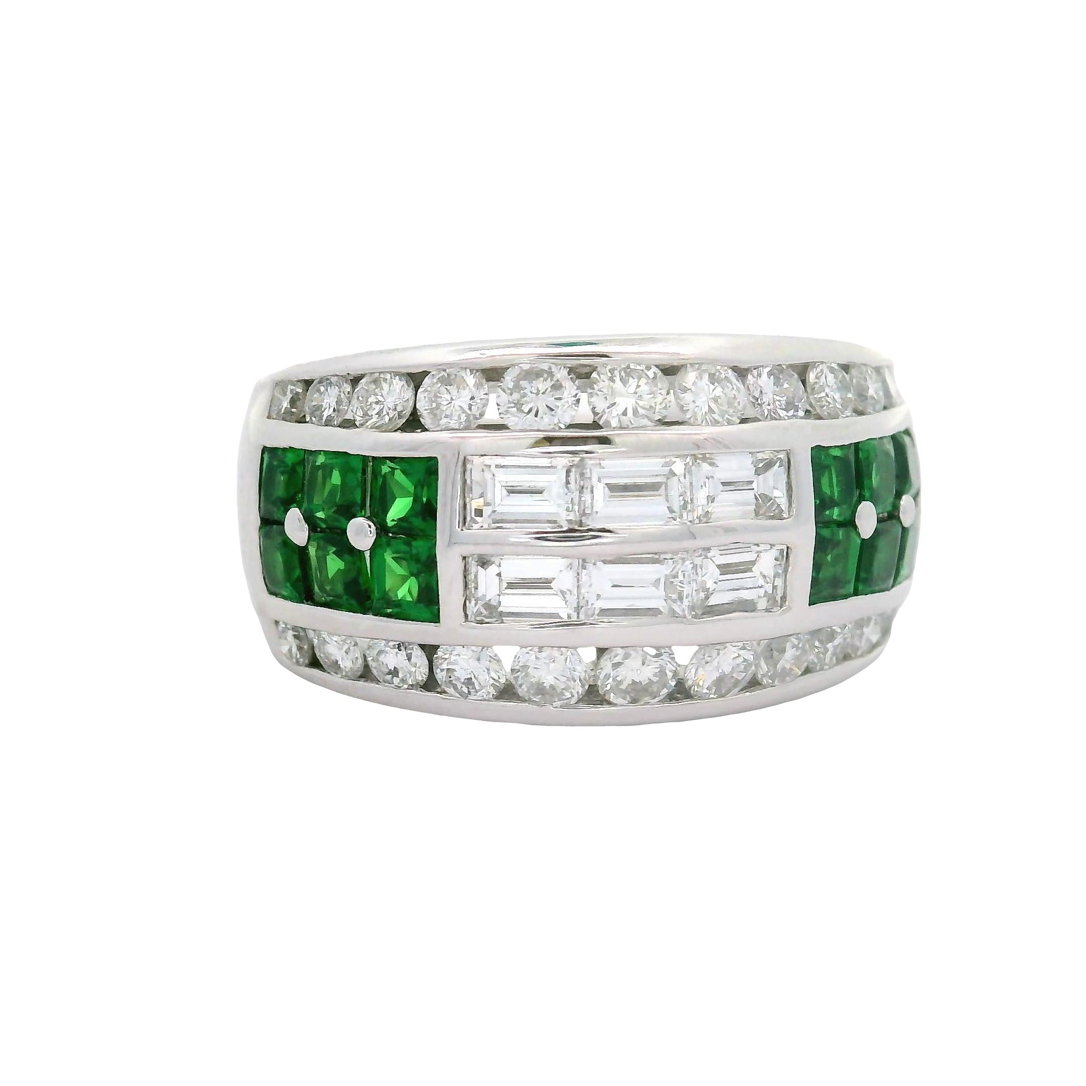 Tsavorite Diamond Platinum Band Ring