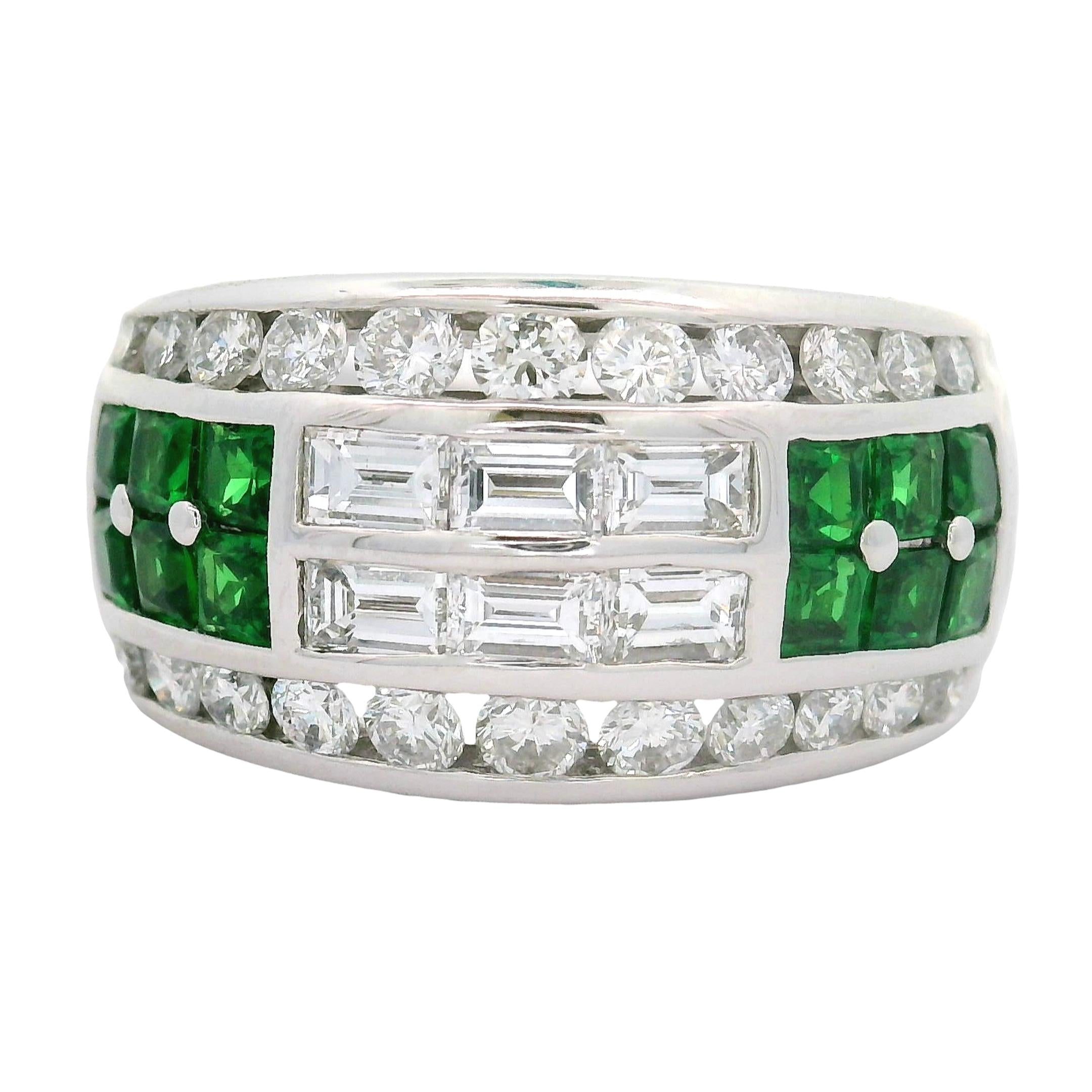Tsavorite Diamond Platinum Band Ring