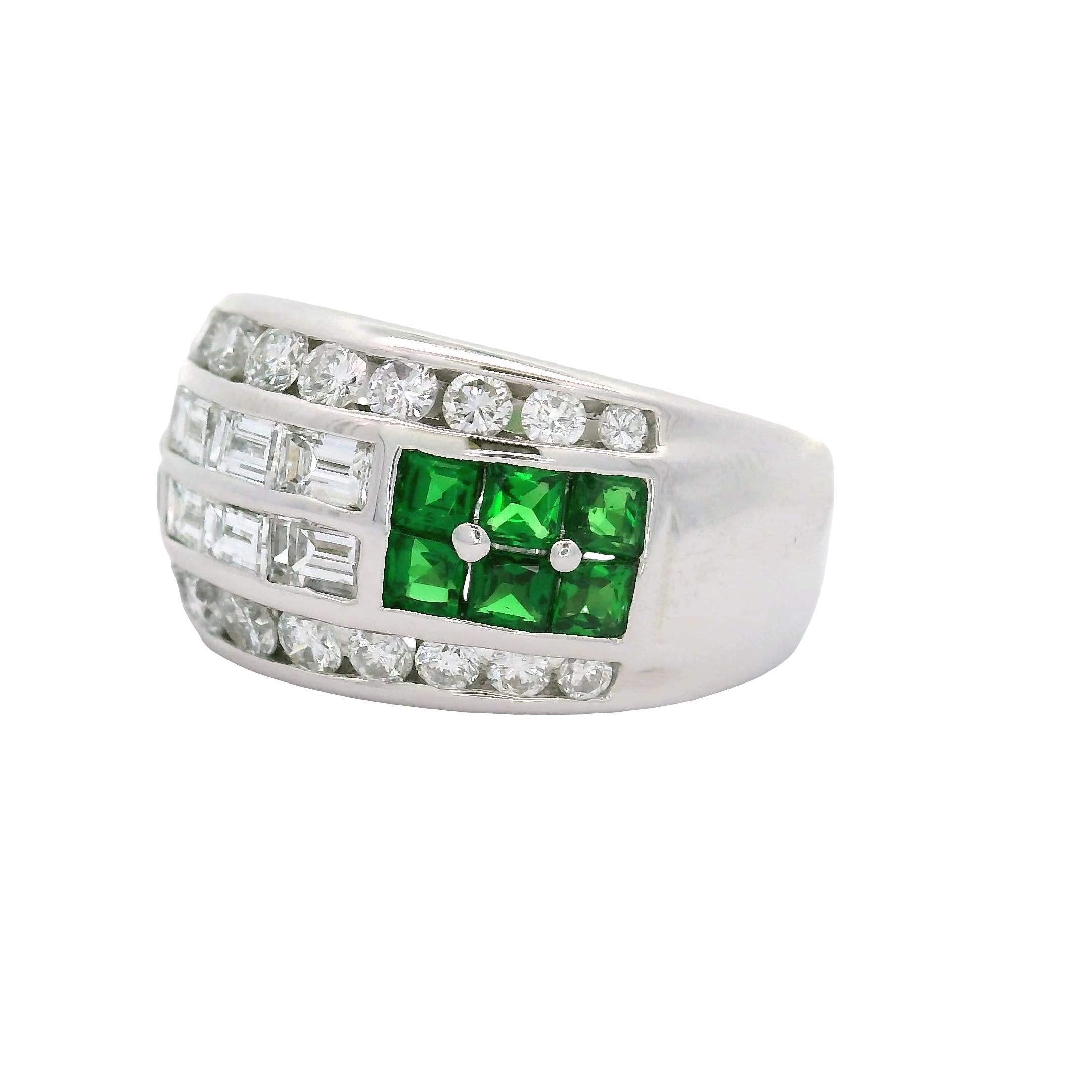Tsavorite Diamond Platinum Band Ring