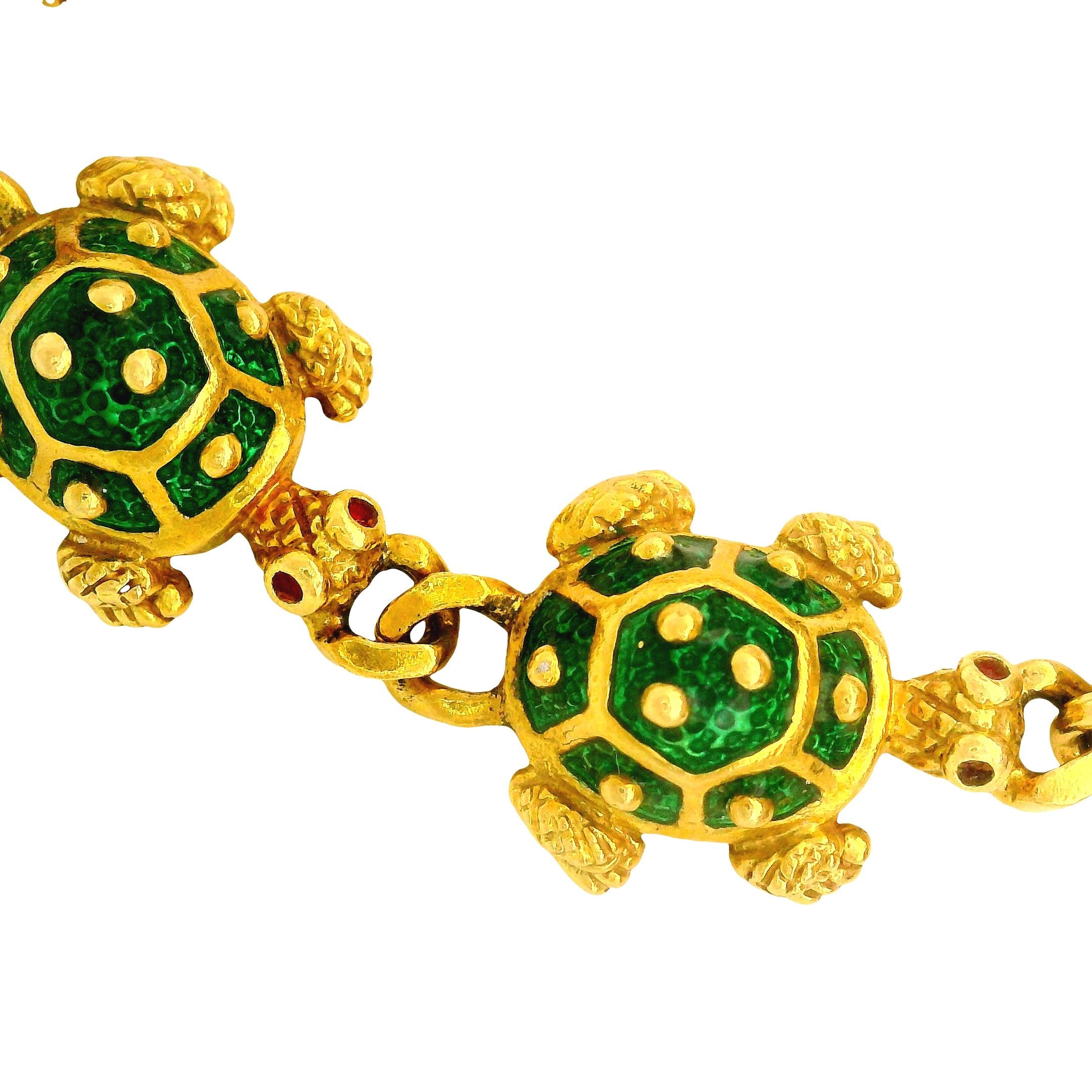 Hidalgo 18K Yellow Gold Enamel Turtle Link Bracelet