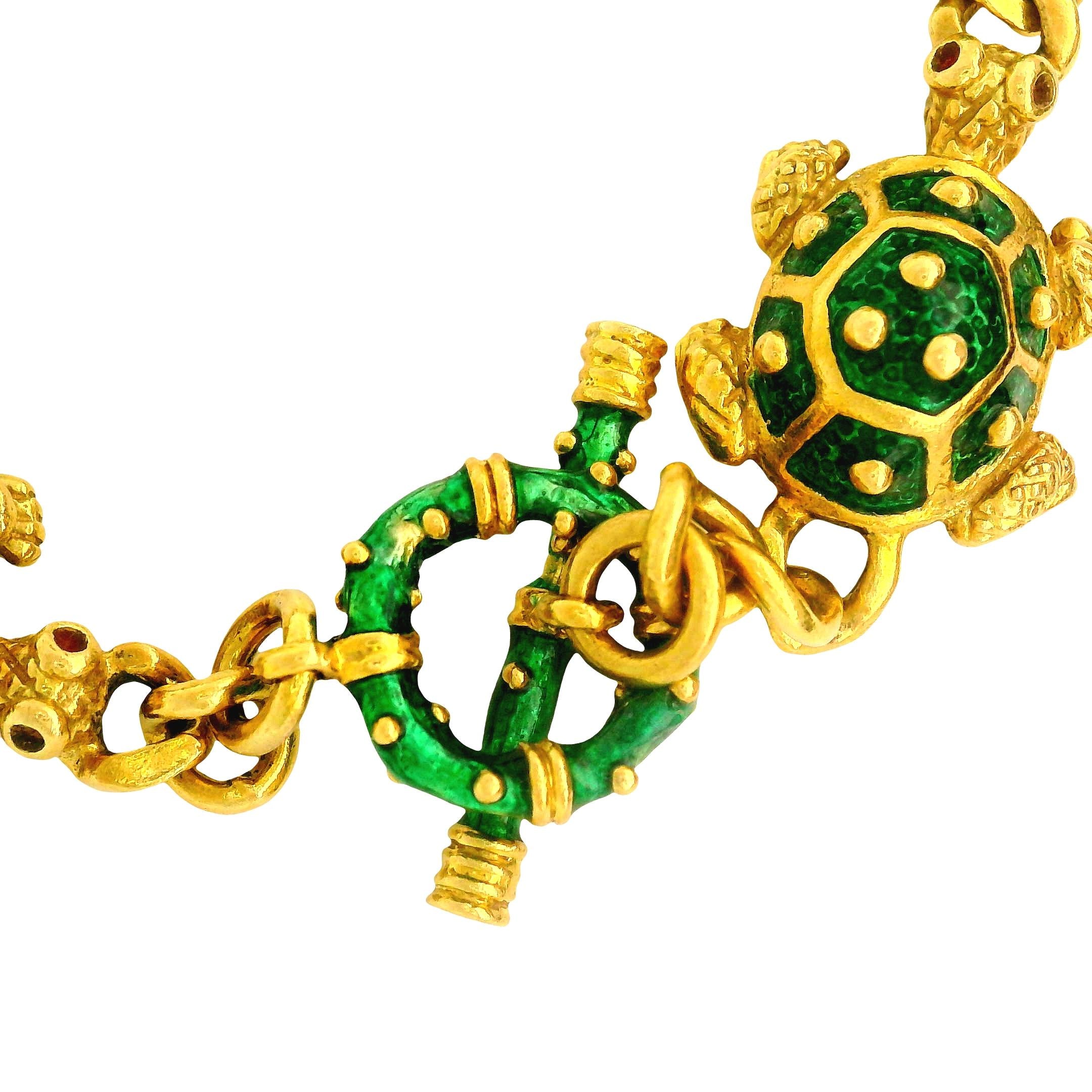Hidalgo 18K Yellow Gold Enamel Turtle Link Bracelet