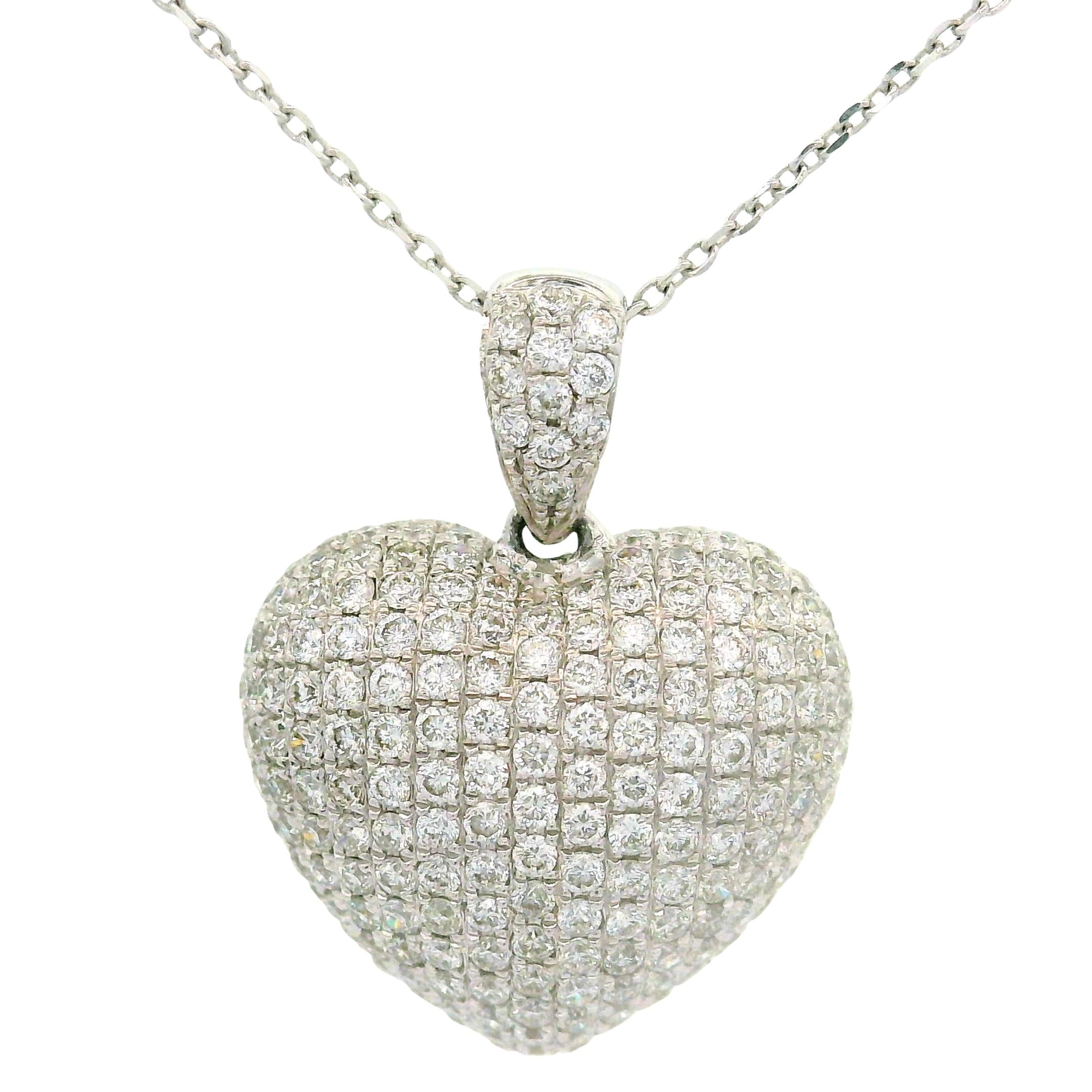 Diamond 18K White Gold Pavé-set Drop Heart Pendant Necklace