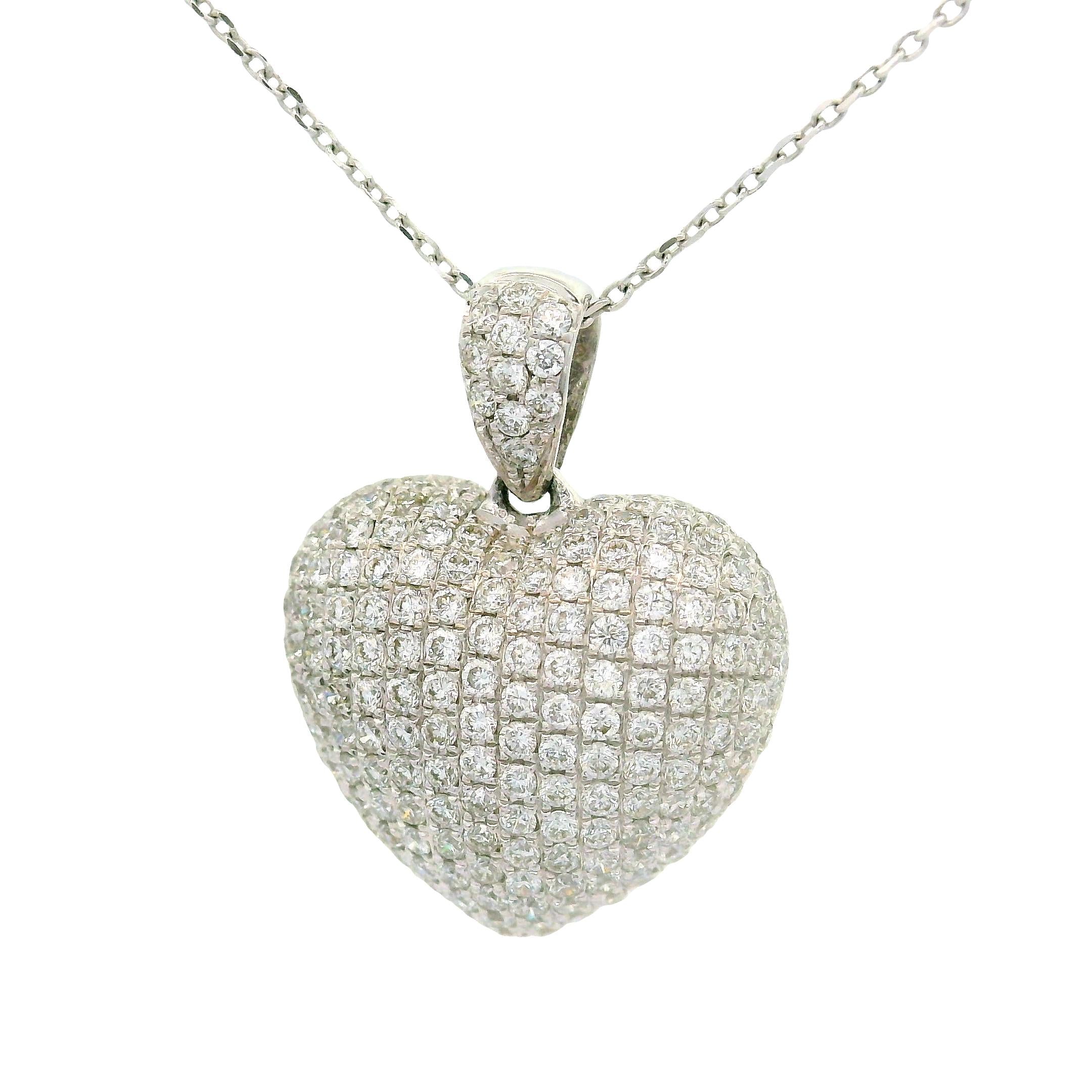 Diamond 18K White Gold Pavé-set Drop Heart Pendant Necklace