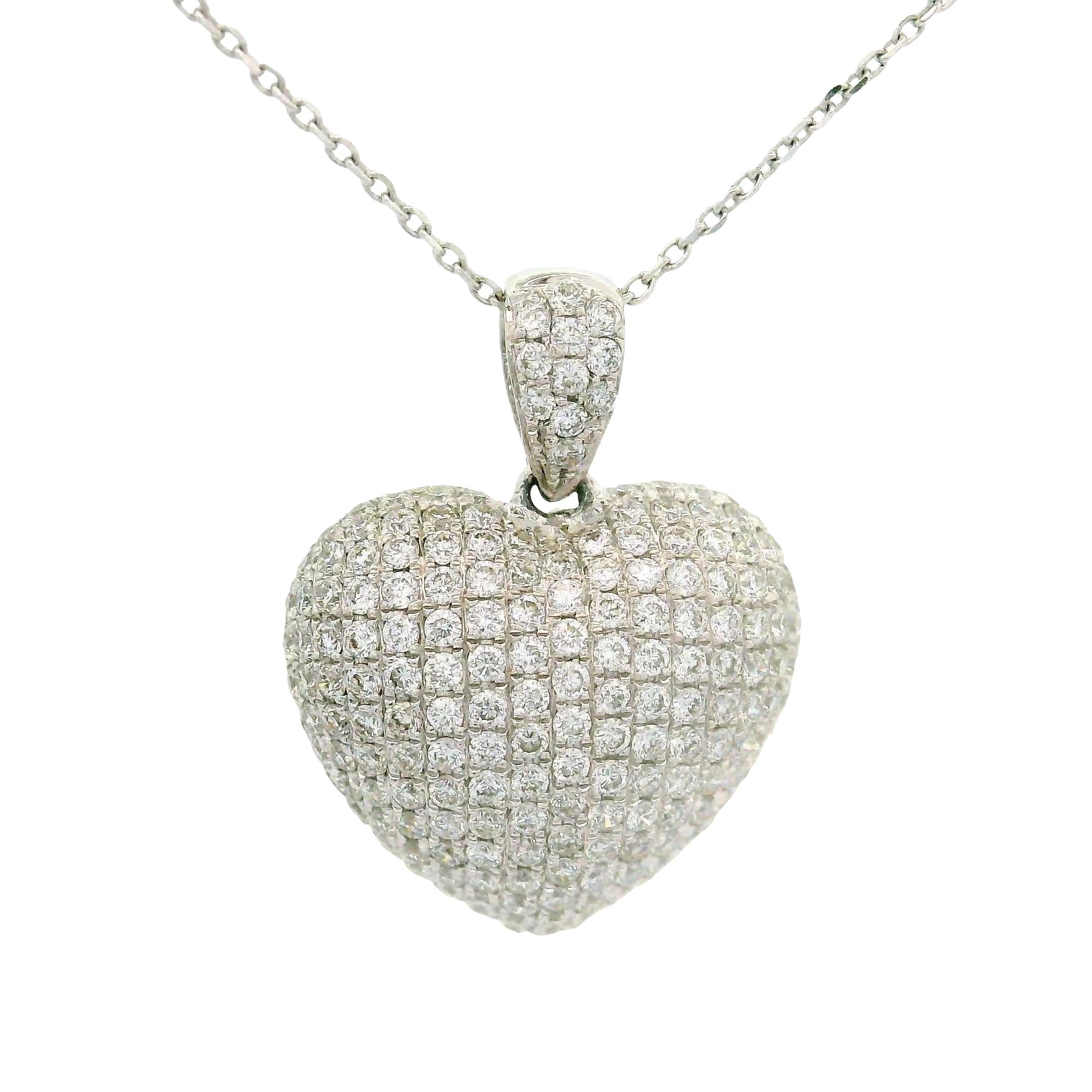 Diamond 18K White Gold Pavé-set Drop Heart Pendant Necklace