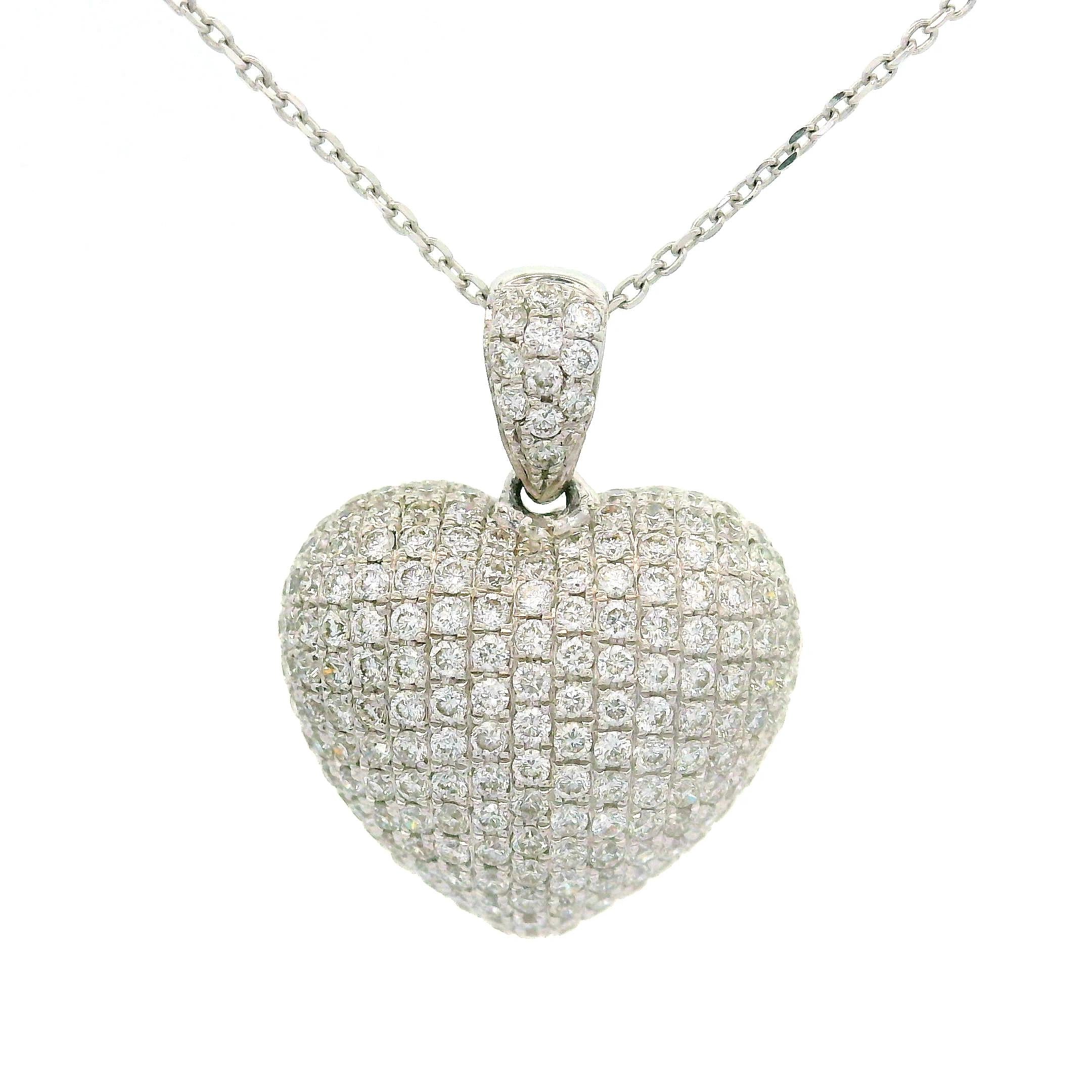 Diamond 18K White Gold Pavé-set Drop Heart Pendant Necklace